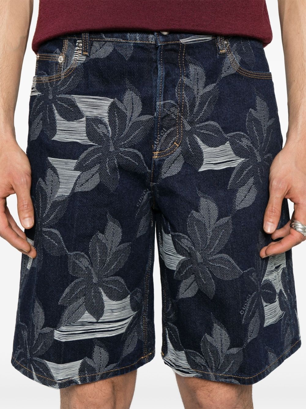 jacquard denim shorts - 5