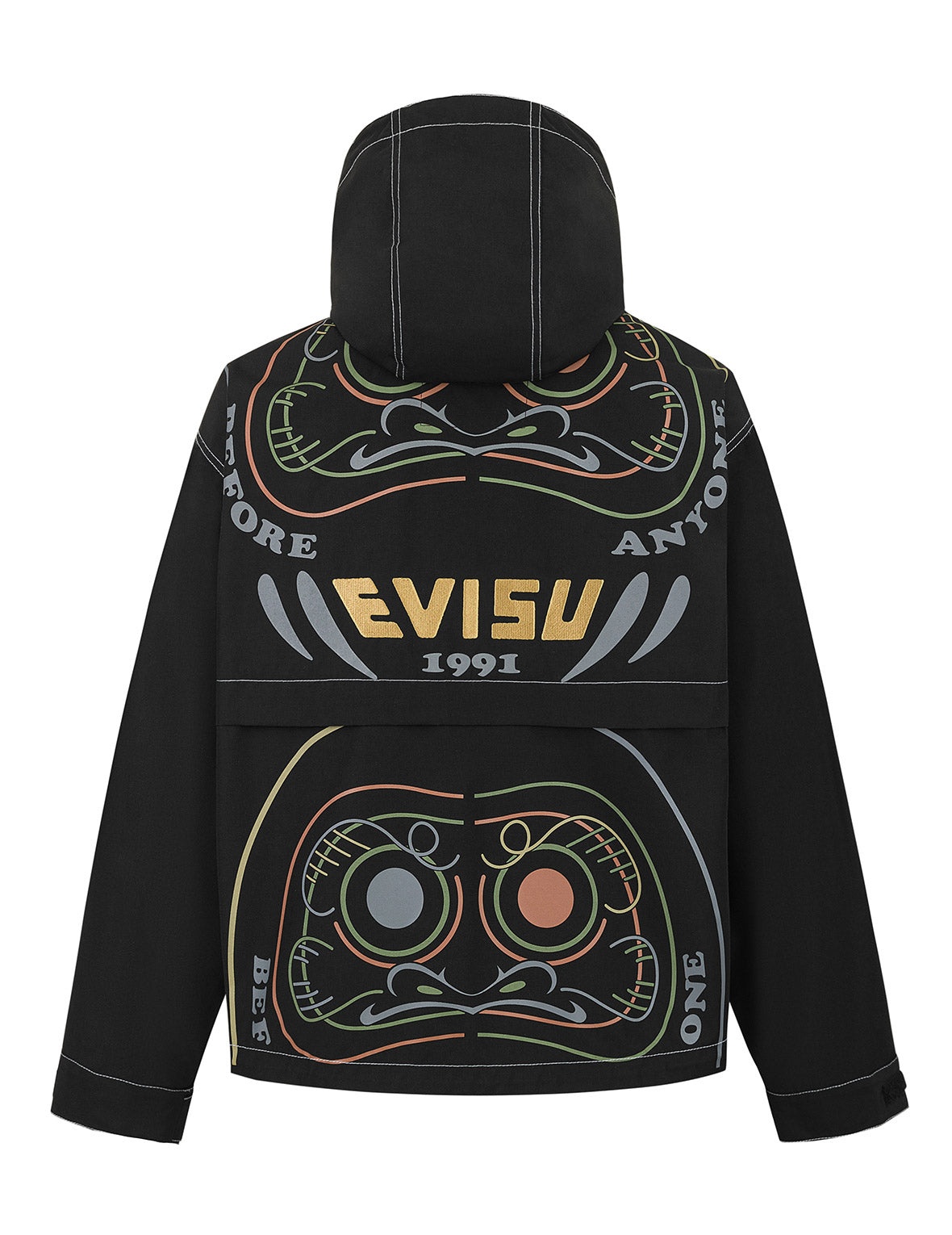 Daruma Print and Logo Appliqué Relax Fit Hooded Jacket - 13