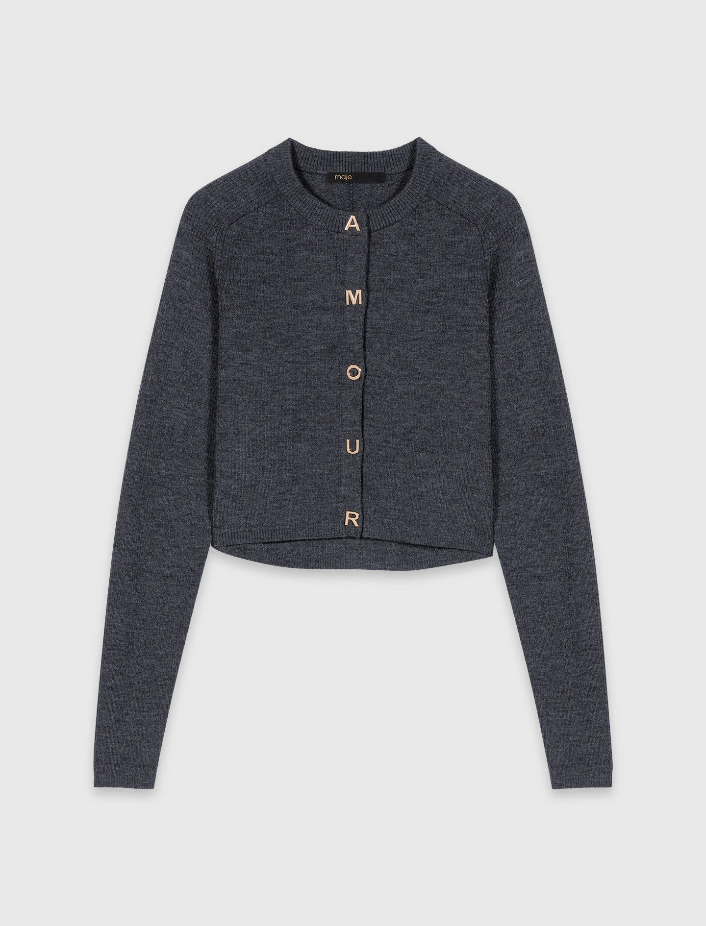 Round-neck rib knit cardigan - 1