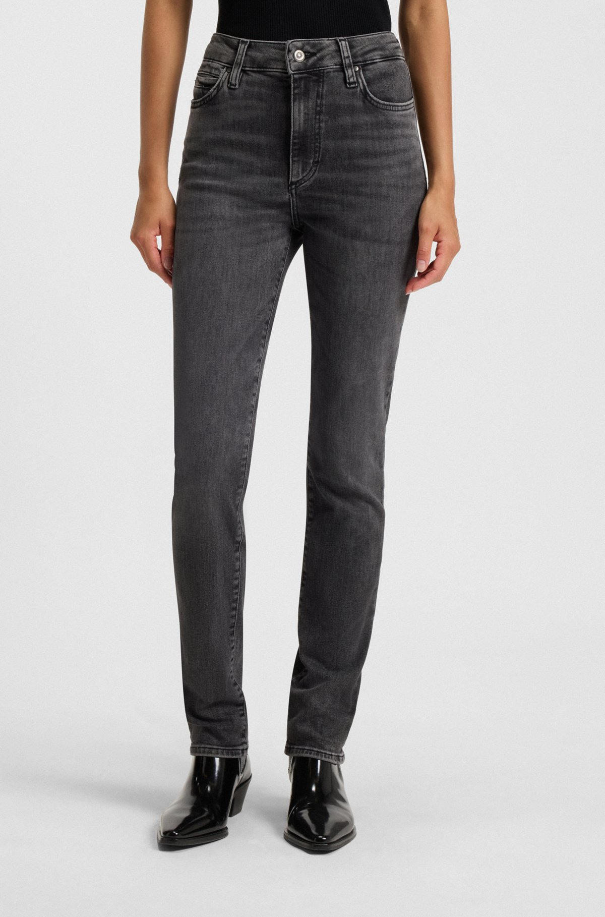SLIM-FIT JEANS IN DARK-GRAY STRETCH DENIM - 2