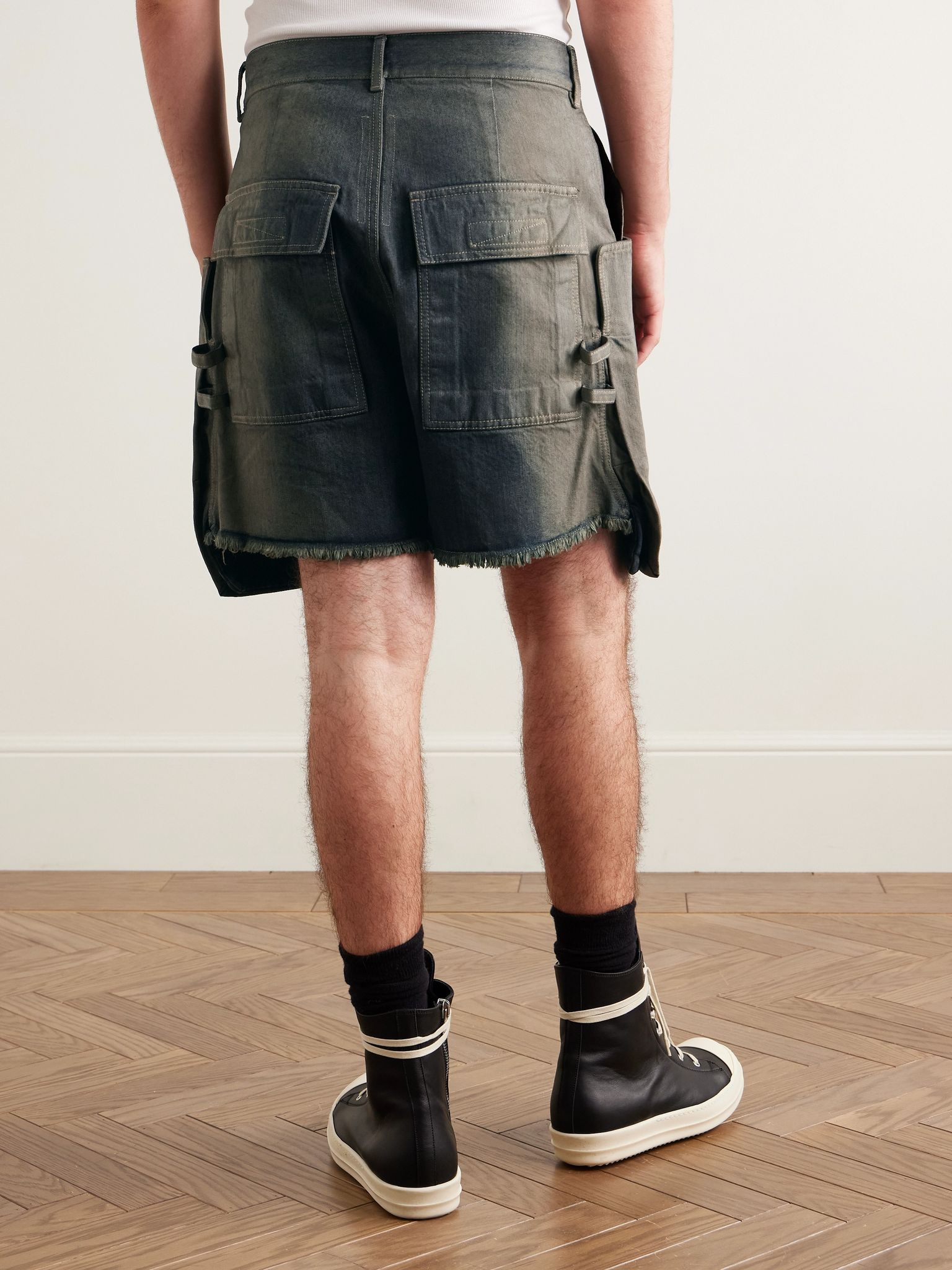 Stefan Straight-Leg Distressed Denim Cargo Shorts Blue - 4