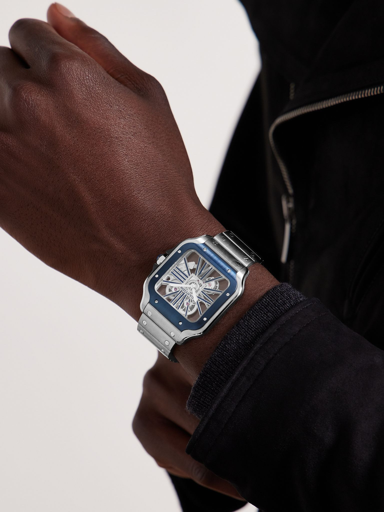 Santos de Cartier Limited Edition Hand-Wound Skeleton 39.8mm Interchangeable Steel and Rubber Watch, - 2