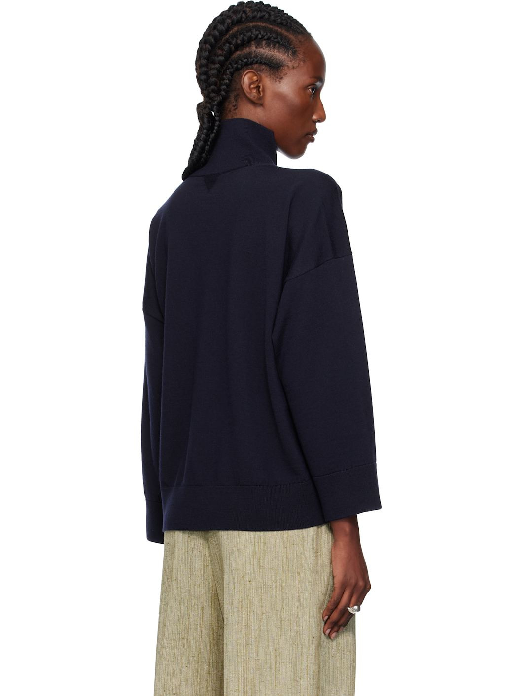 Navy Classic Wool Turtleneck - 3