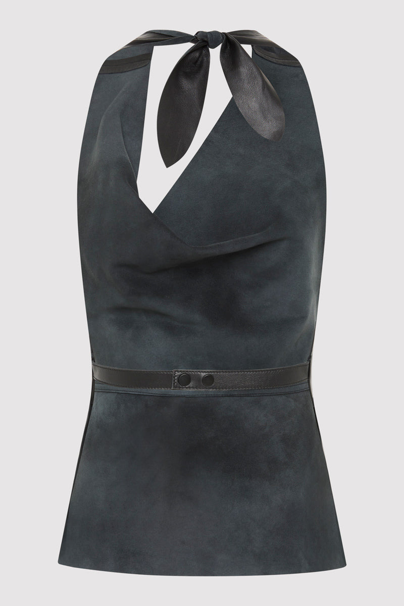 Leather Tie Top - Black - 12