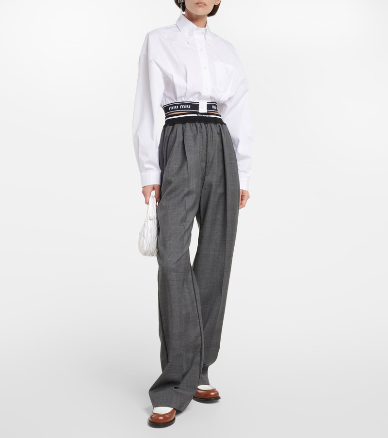 Miu Miu Logo wide-leg checked pants outlook