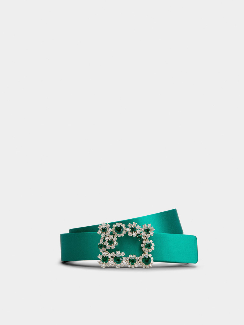 Flower Strass Colored Buckle Belt in Satin 1