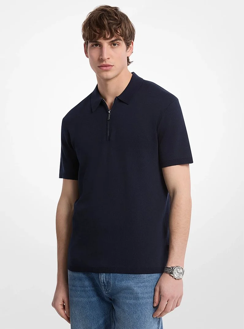 Cotton Zip-Up Polo Shirt - 1