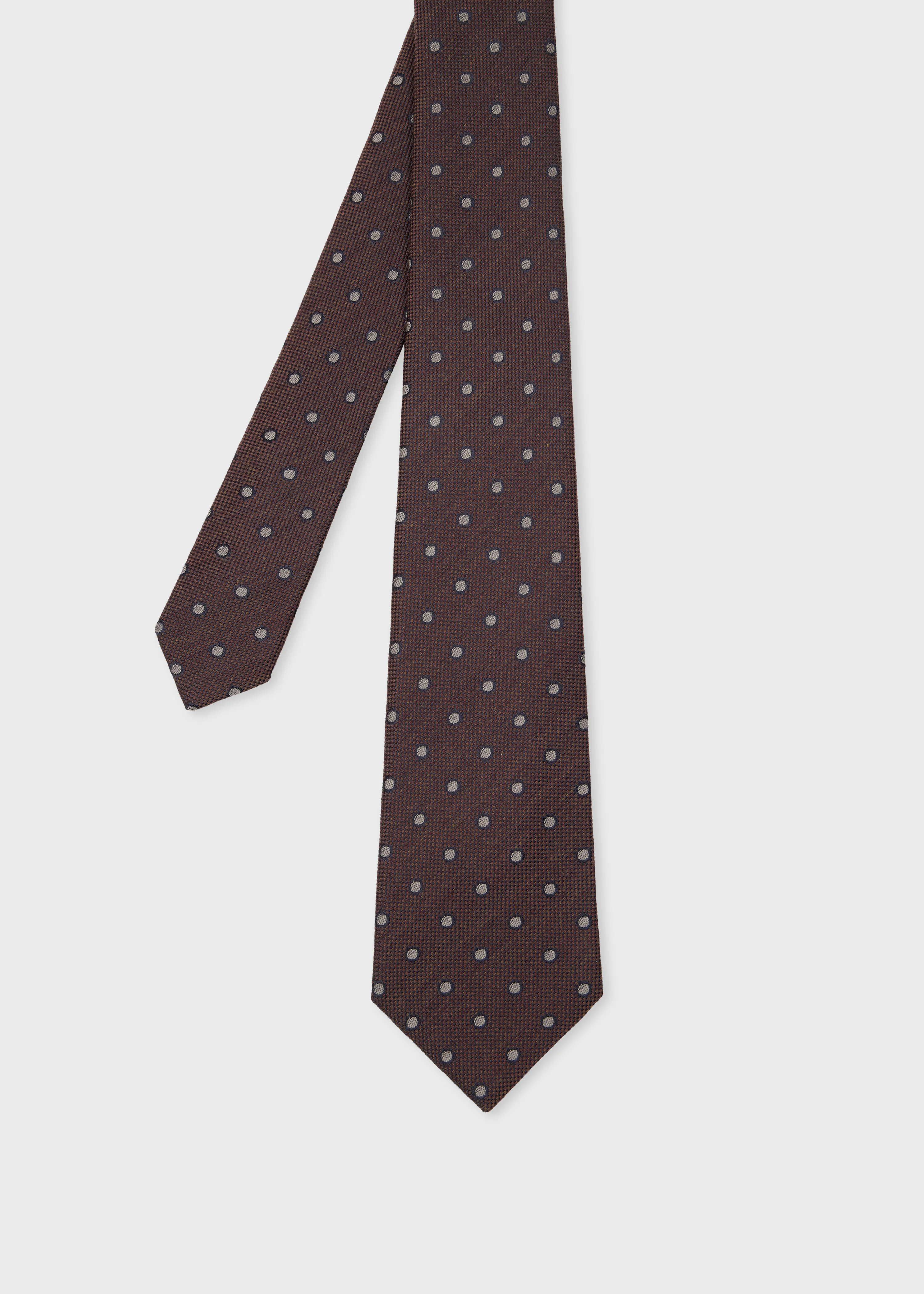 Brown Silk and Wool-Blend Polka Dot Tie - 1