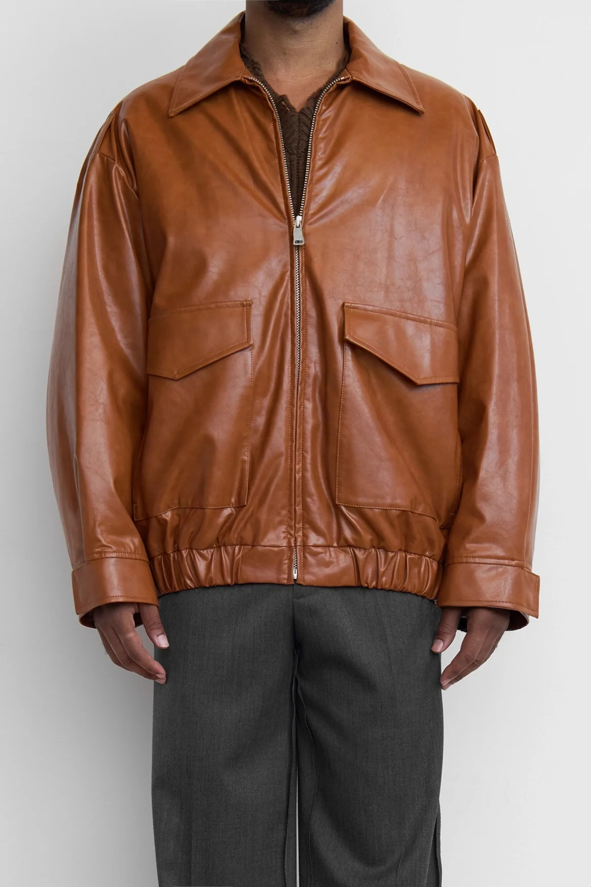 MM6 Faux Leather Aviator Bomber Jacket Caramel - 5