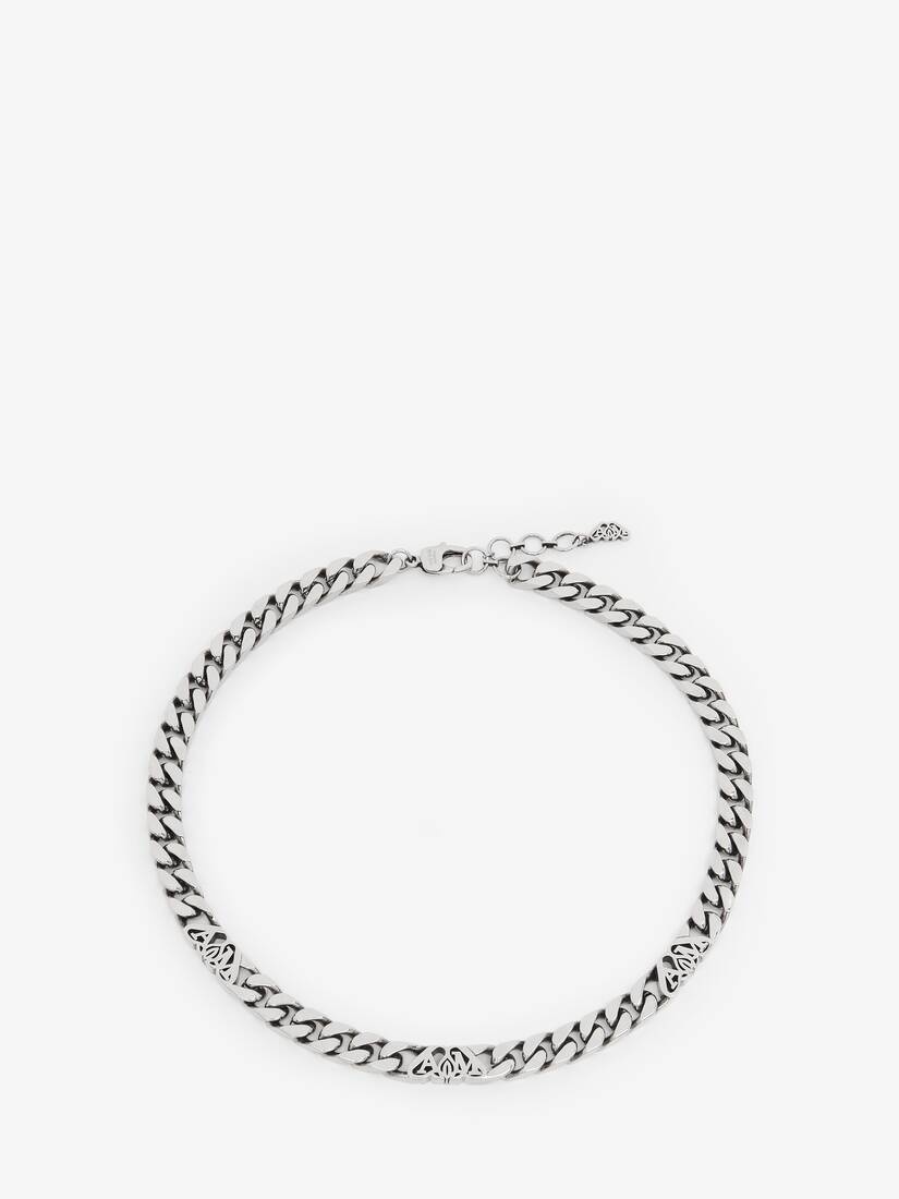 Men's Seal Logo Chain Choker in Antique Silver - 1