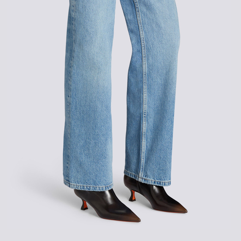 Santoni Women's dark brown leather mid-heel ankle boot outlook