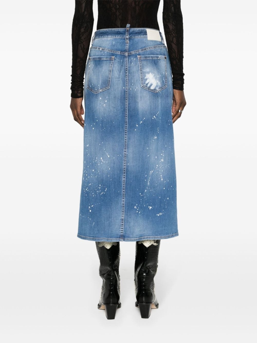 distressed-effect denim midi skirt - 4