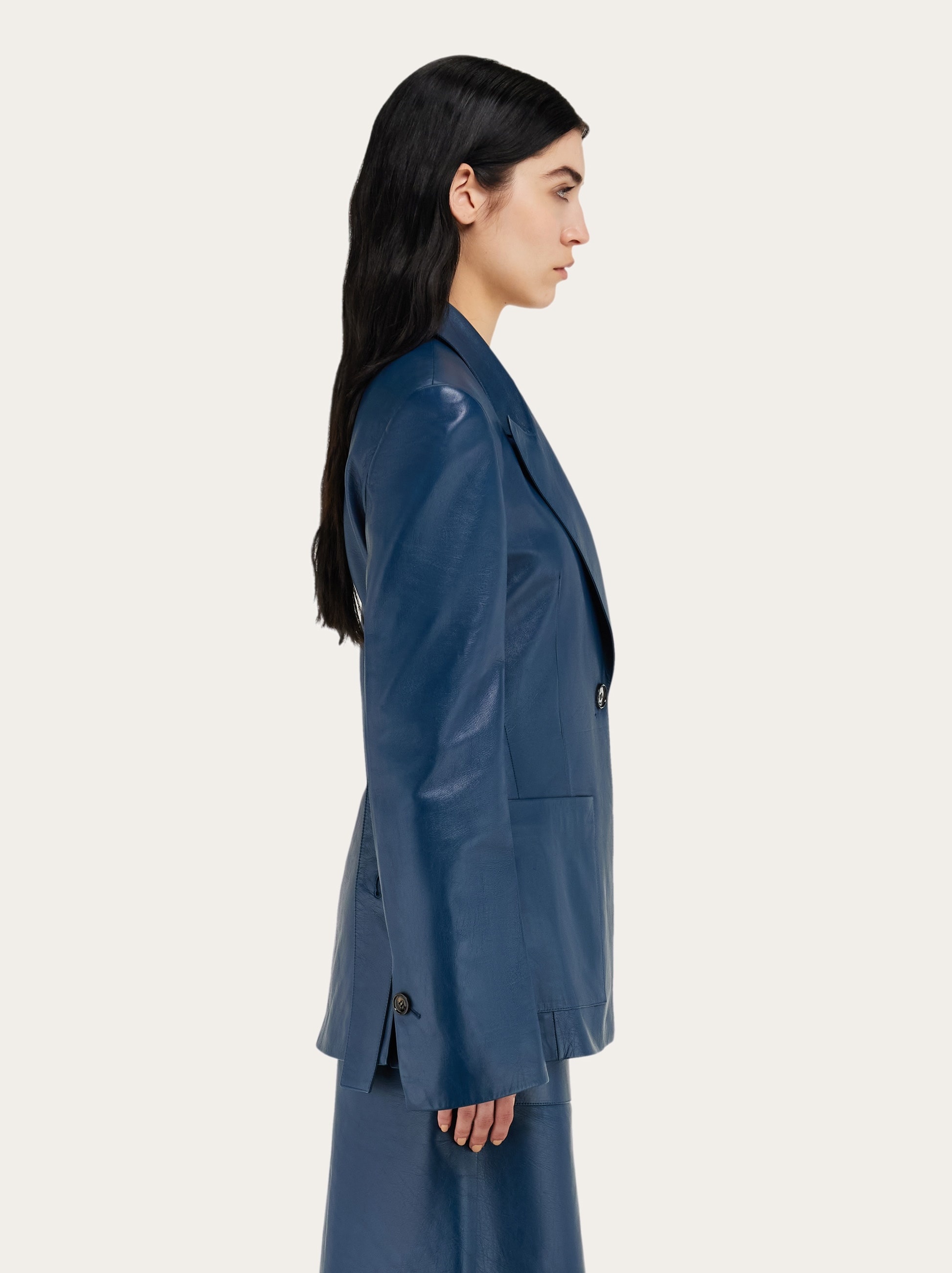 Single breasted leather blazer - 3