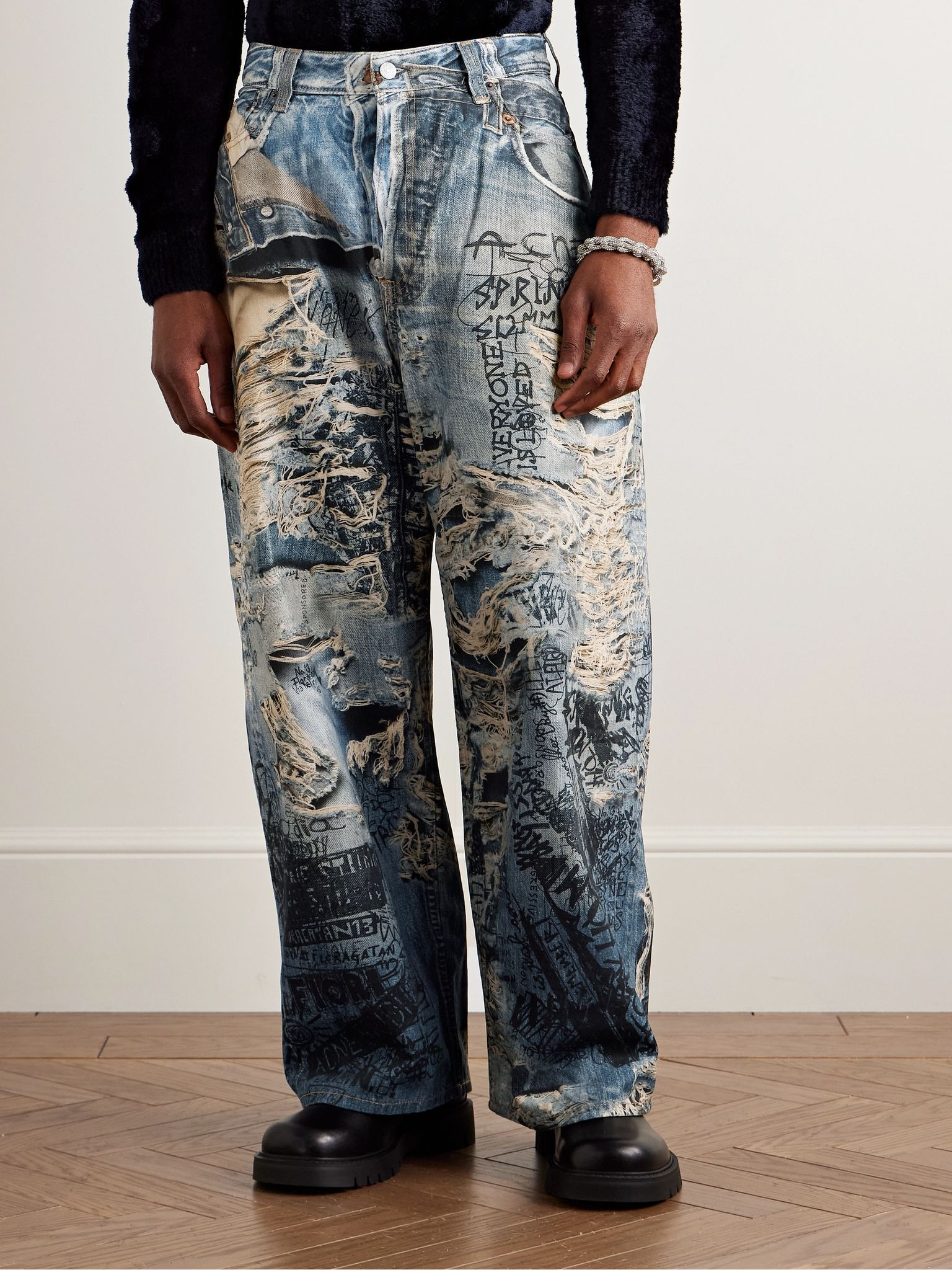 Wide-Leg Printed Jeans Blue - 3