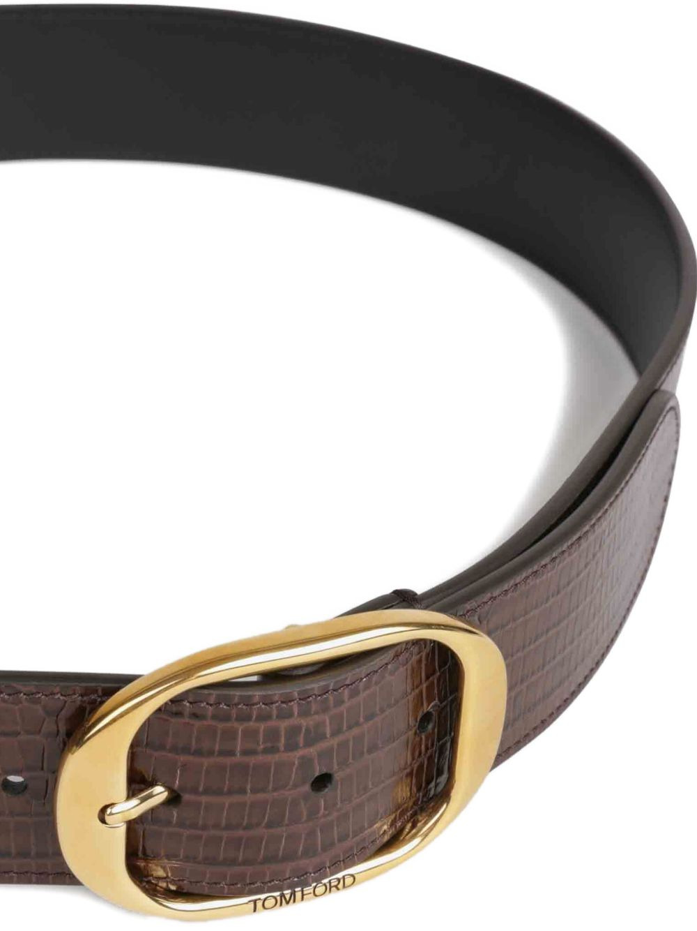 embossed-leather oval-buckle belt - 4