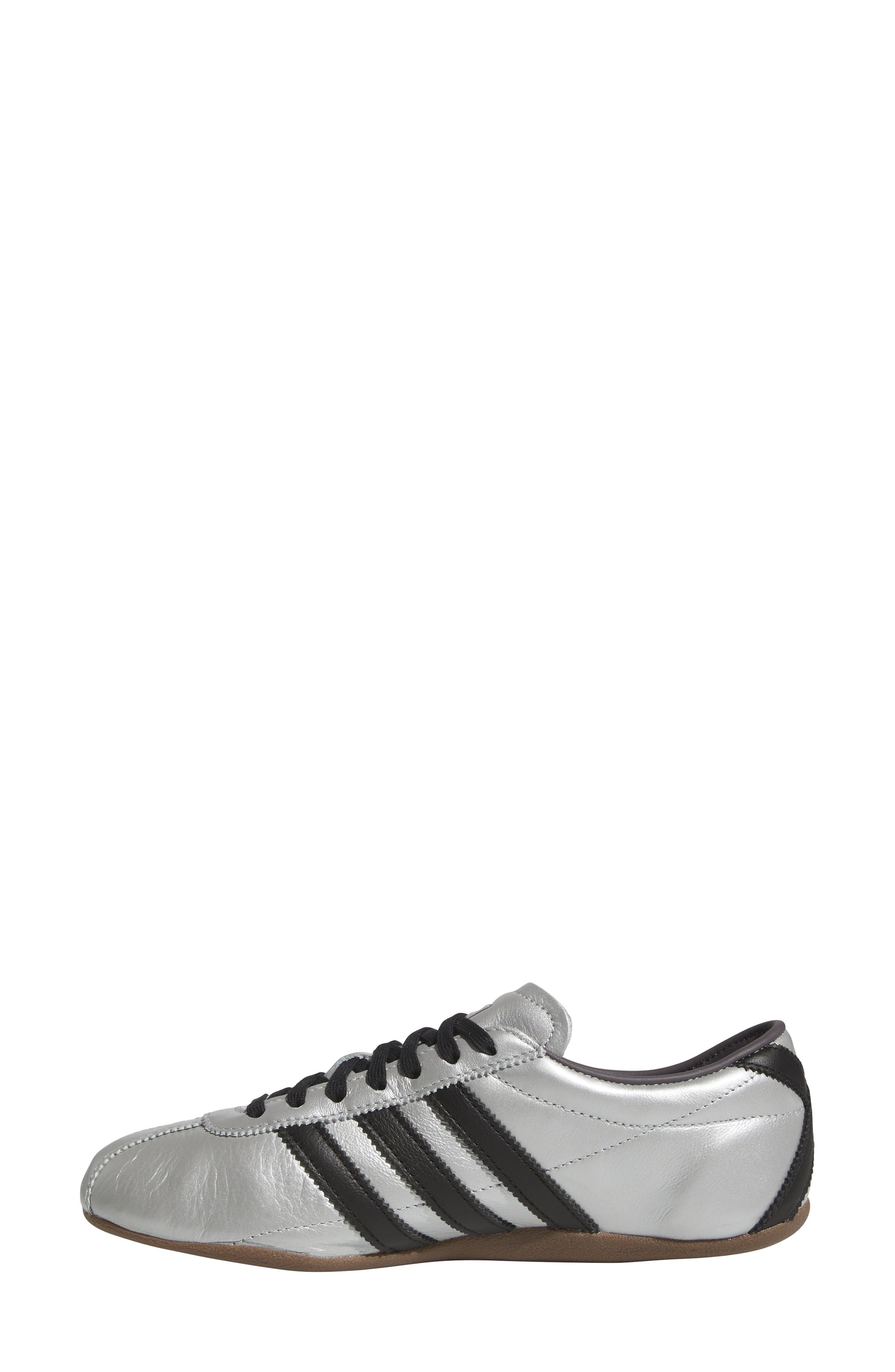 adidas Tokyo Decon Low Top Leather Sneaker in Silver Metallic/Black/Gum at Nordstrom - 6