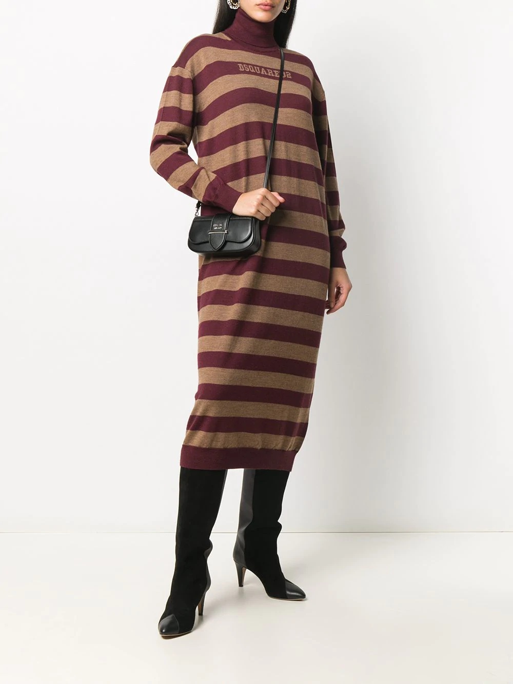 striped roll neck knitted dress - 2