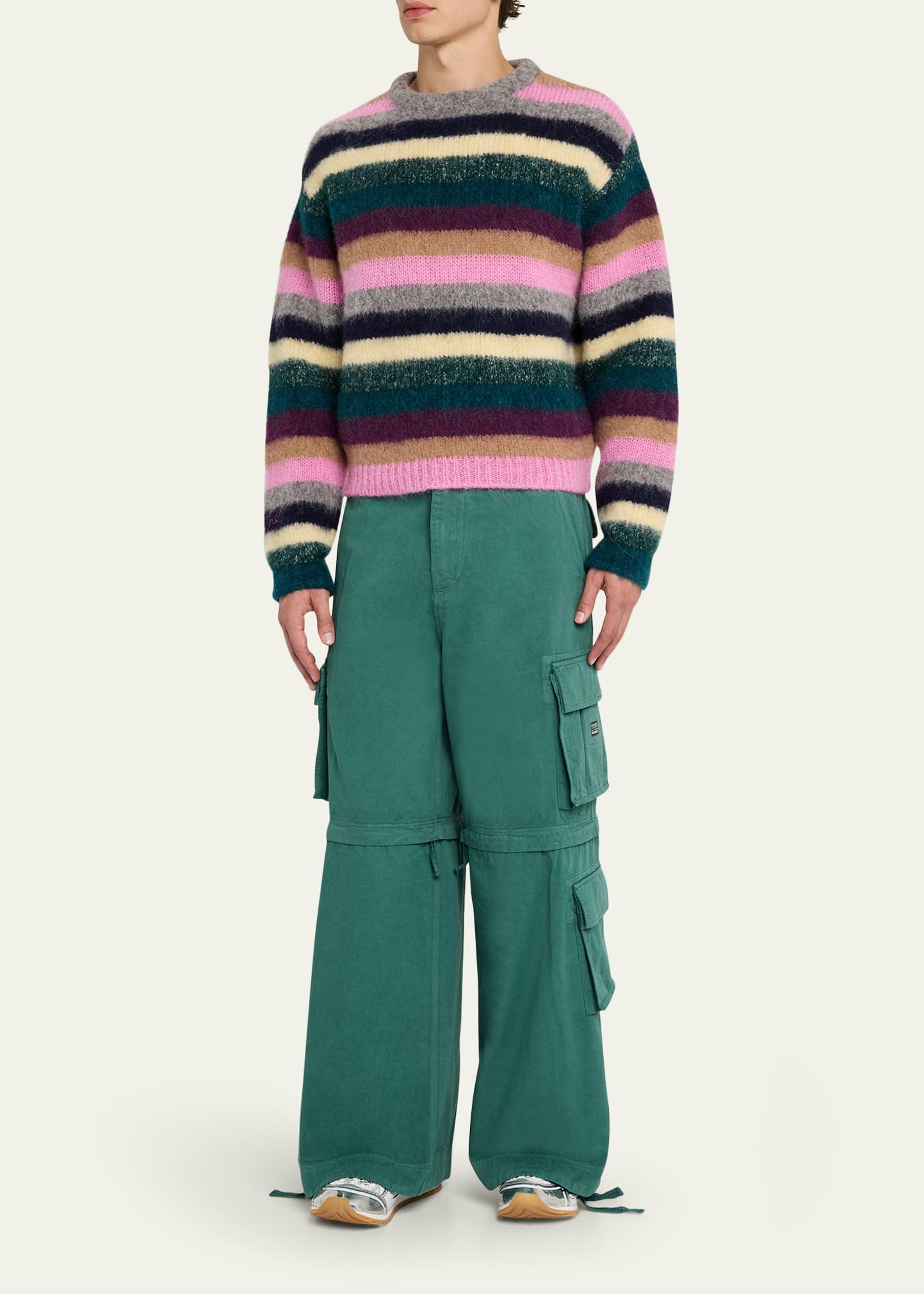 Men's Multicolor Stripe Knit Crewneck Sweater - 2