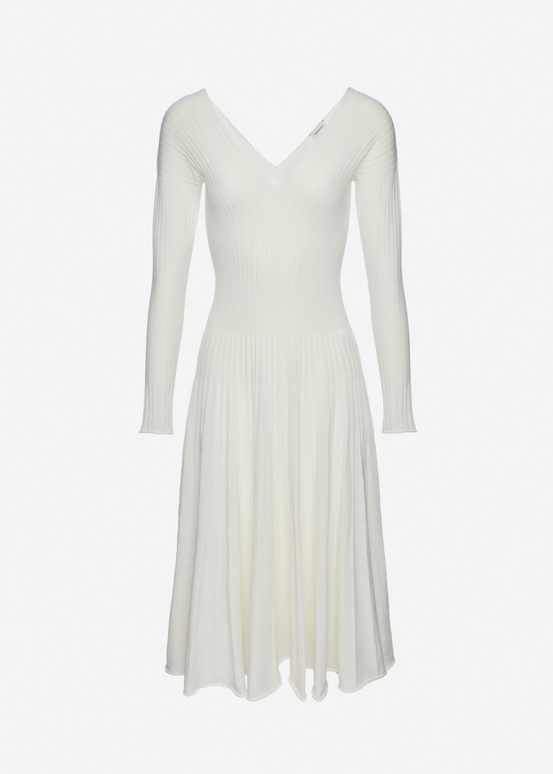 Pleated knit dress in white 1