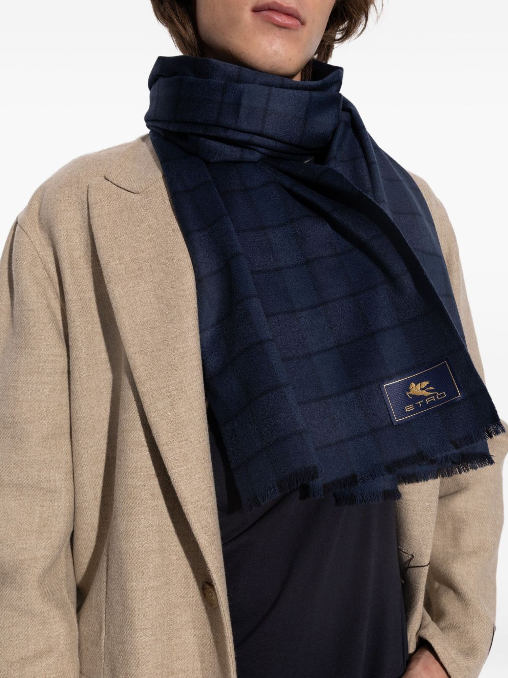 checked wool-cashmere blend scarf - 4