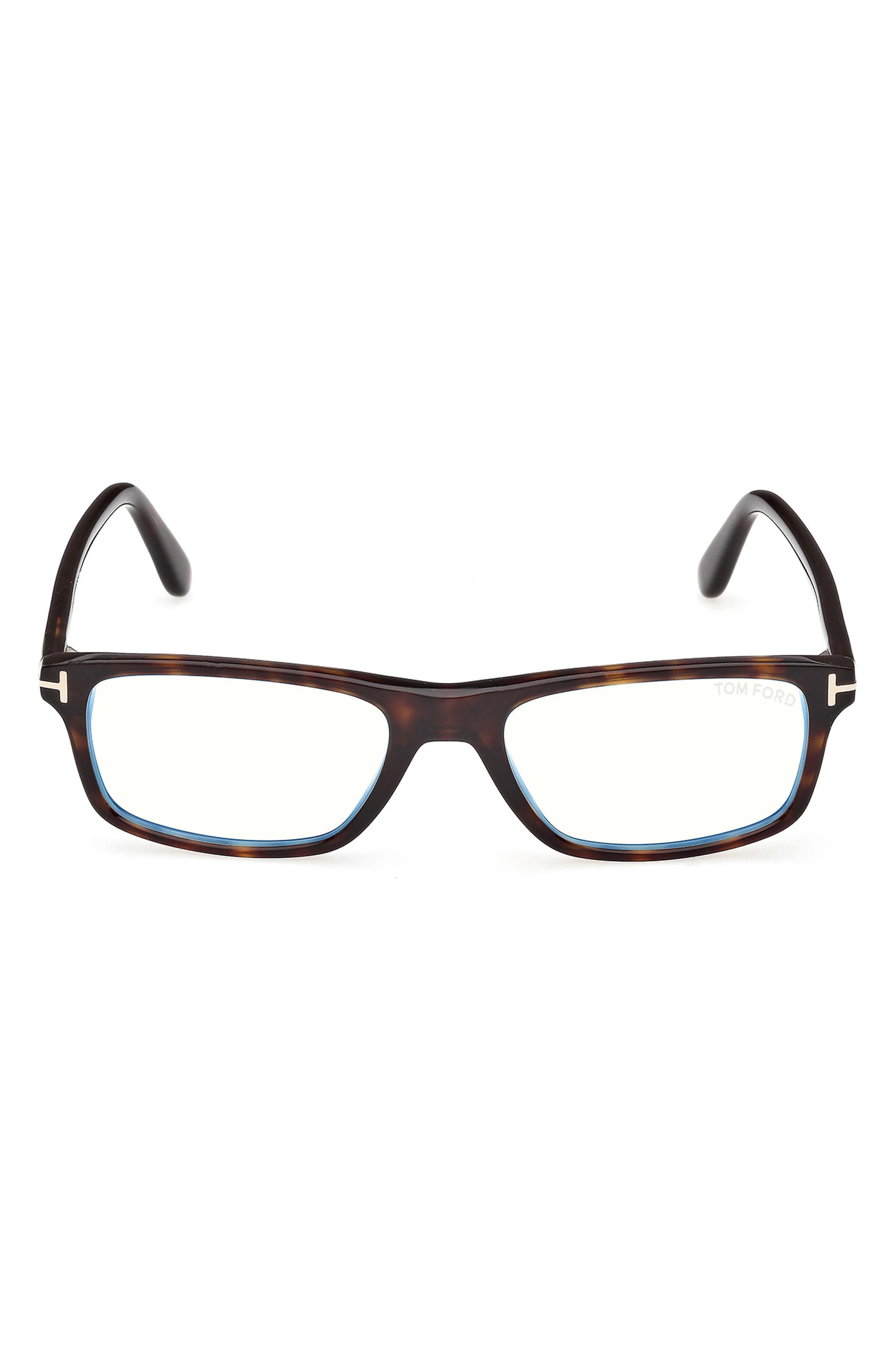 TOM FORD 53mm Rectangular Blue Light Blocking Glasses in Classic Dark Havana/t Logo - 1