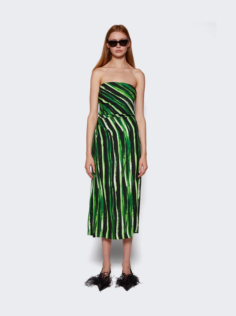 Painted Stripe Strapless Dress Fatigue Green - 2