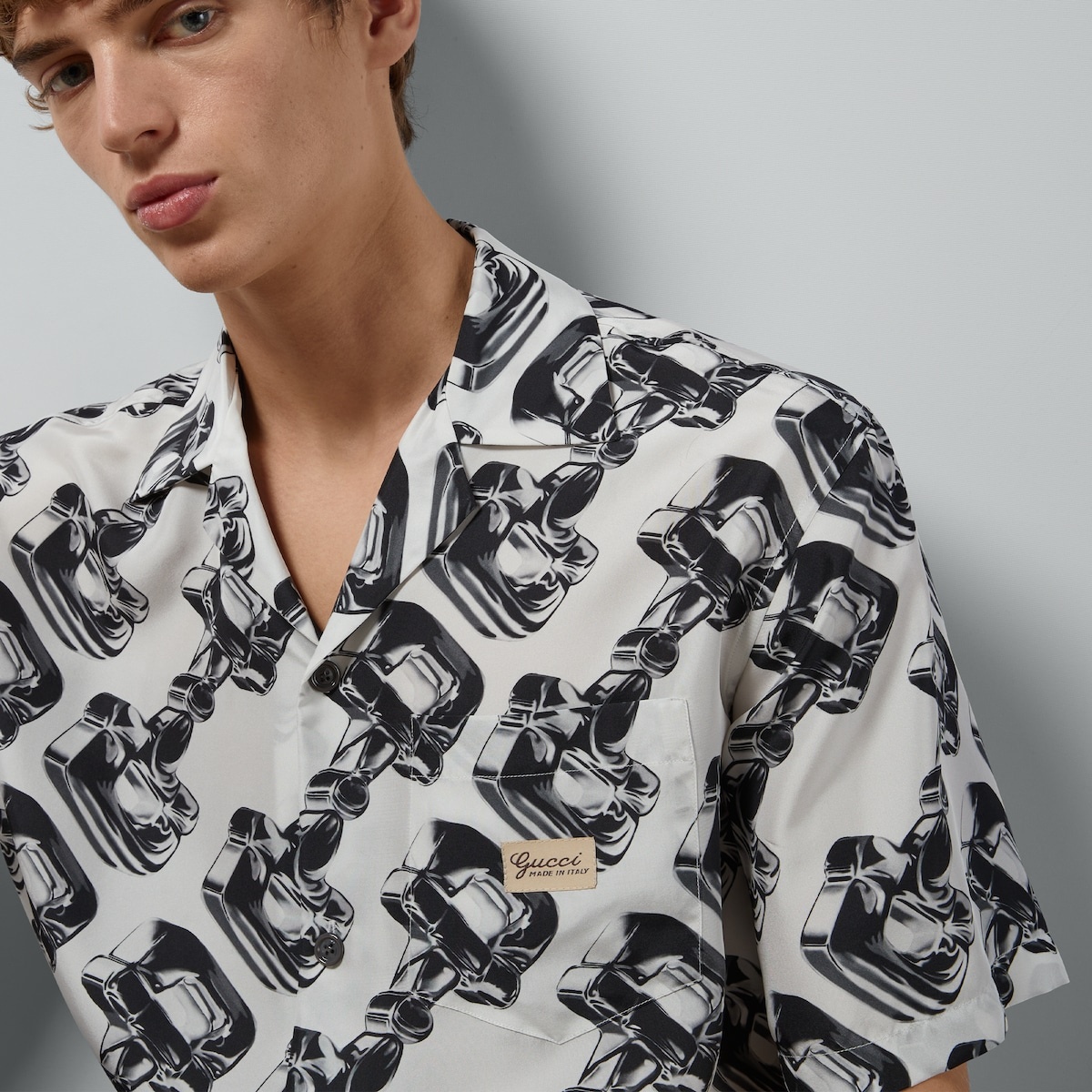 3D glass Horsebit print silk shirt - 3