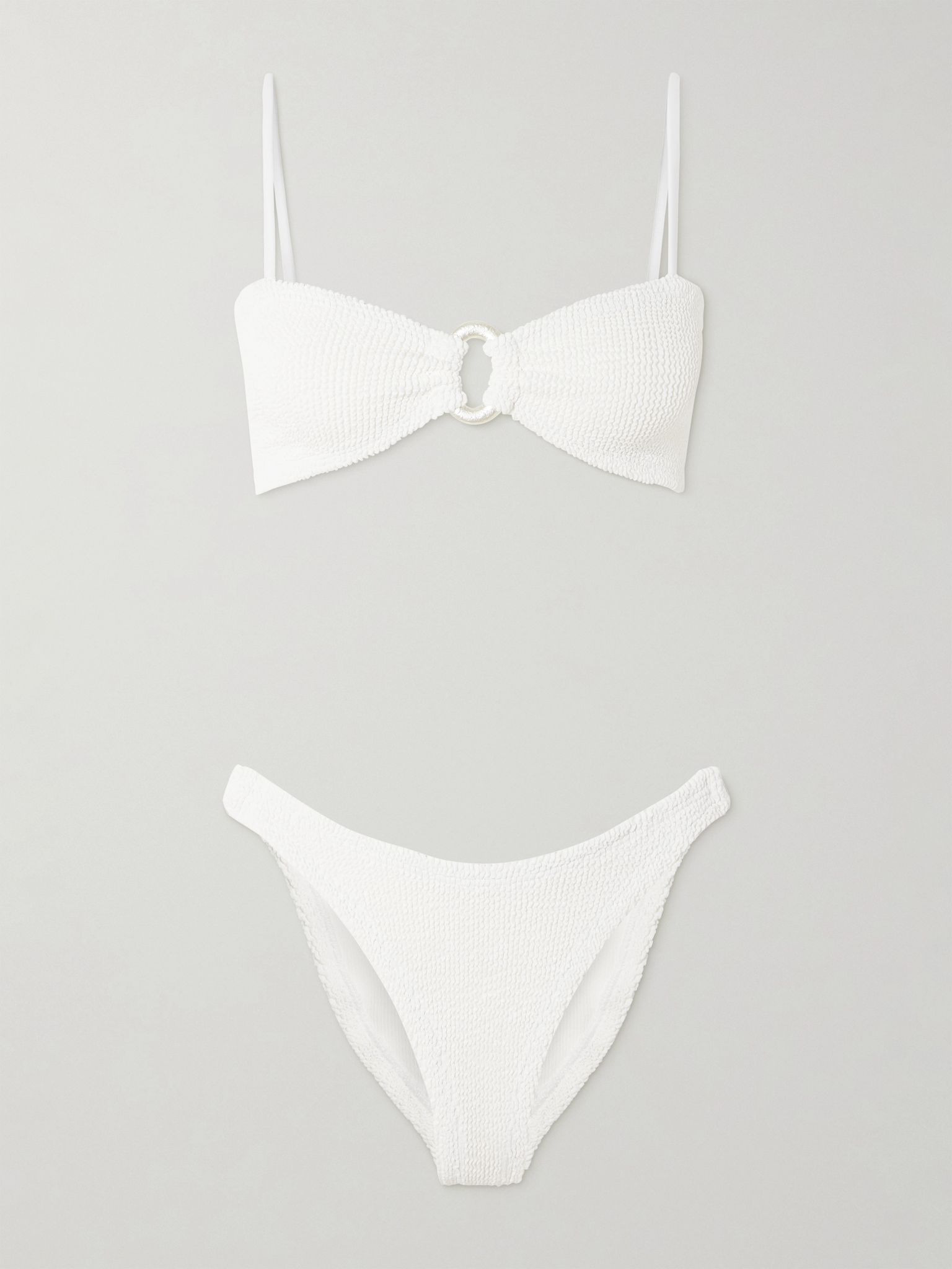 Misty faux pearl-embellished seersucker bikini White - 1