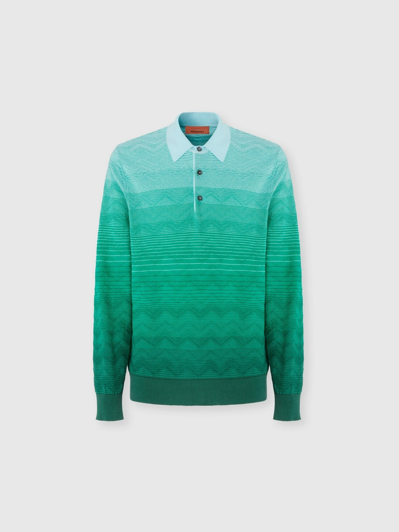 Long-sleeved polo shirt in dégradé chevron cotton 1