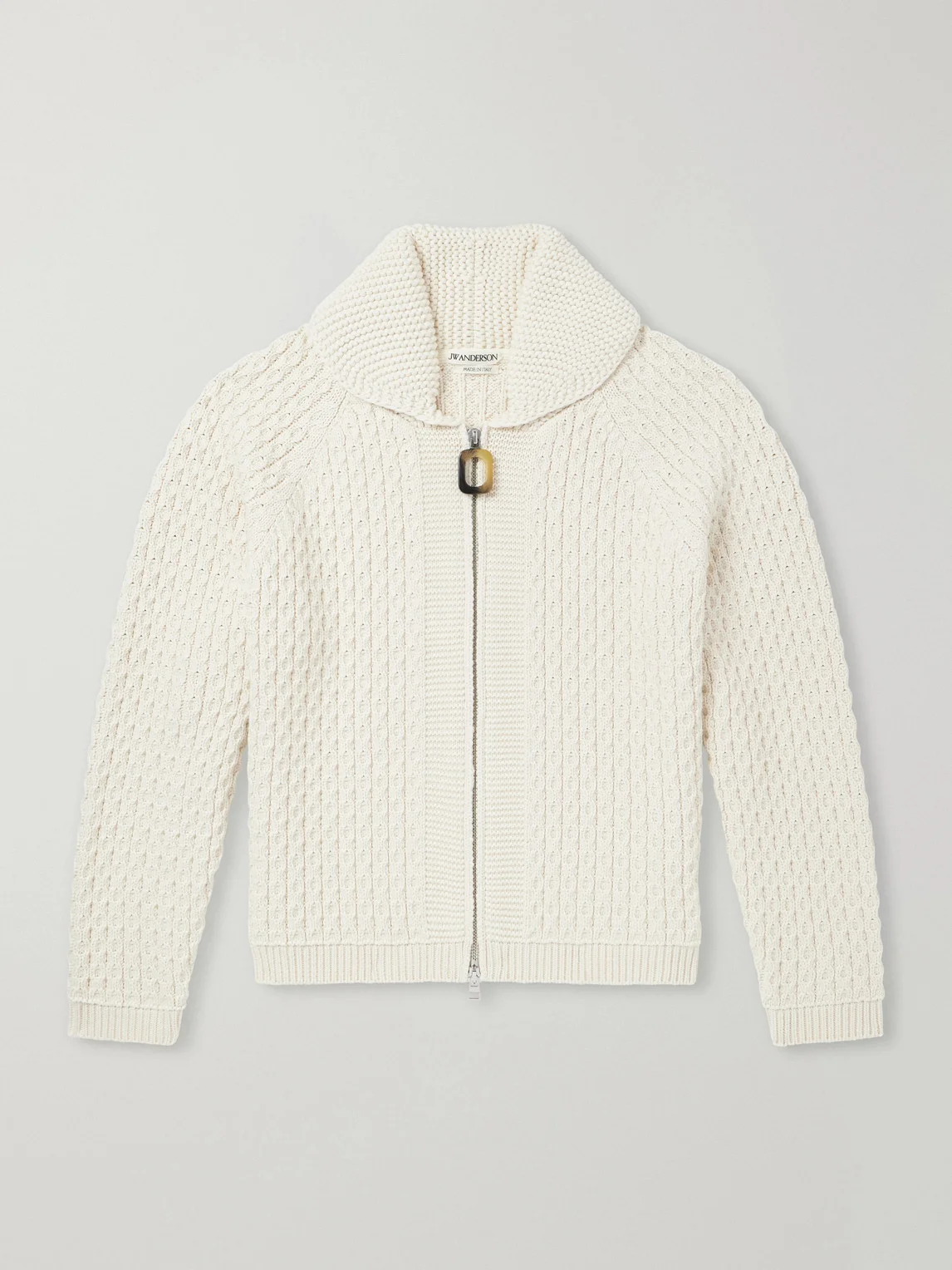 Honeycomb Cable-Knit Cotton-Blend Zip-Up Cardigan - 1