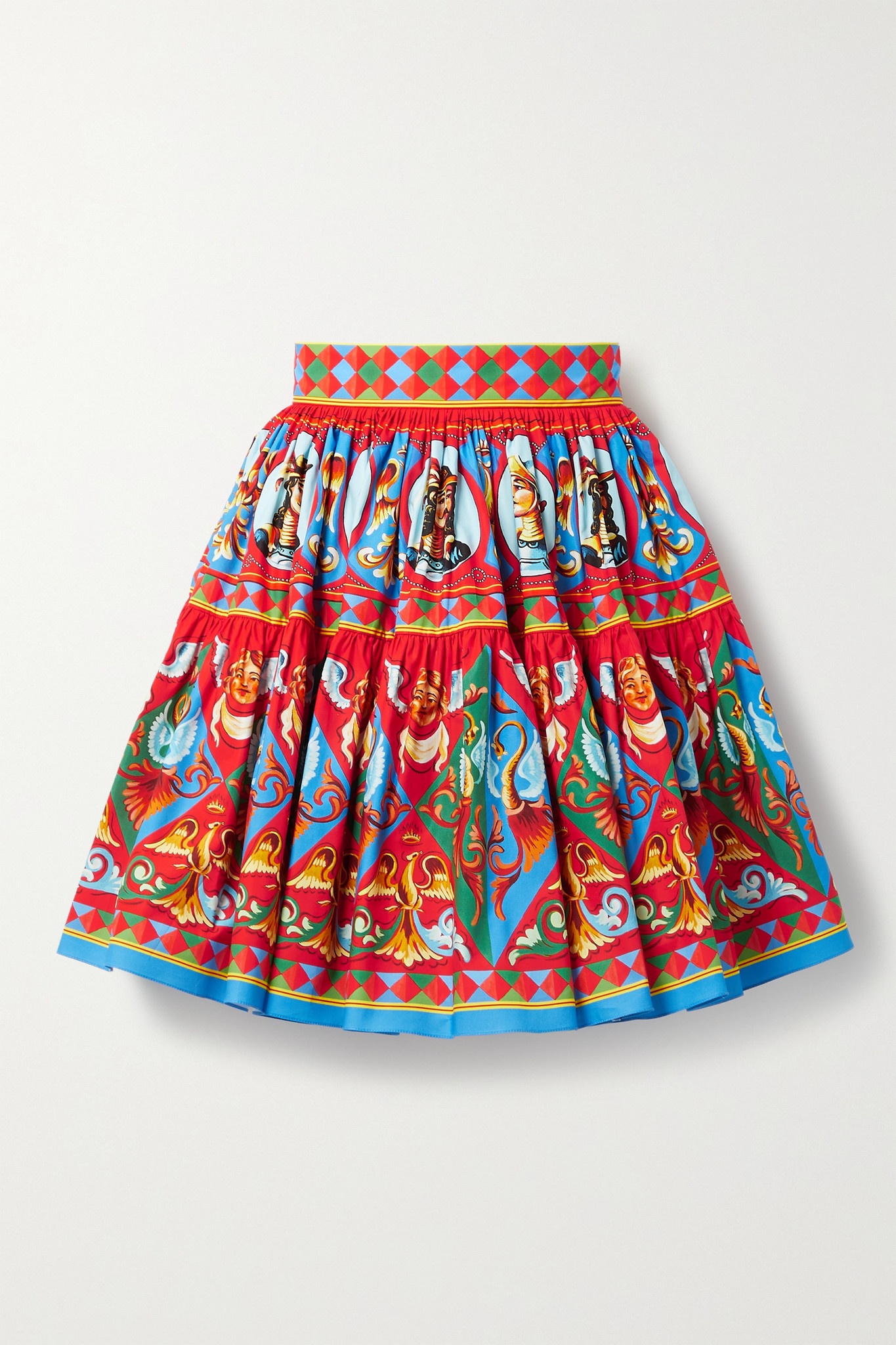 Gathered printed cotton-poplin mini skirt - 1