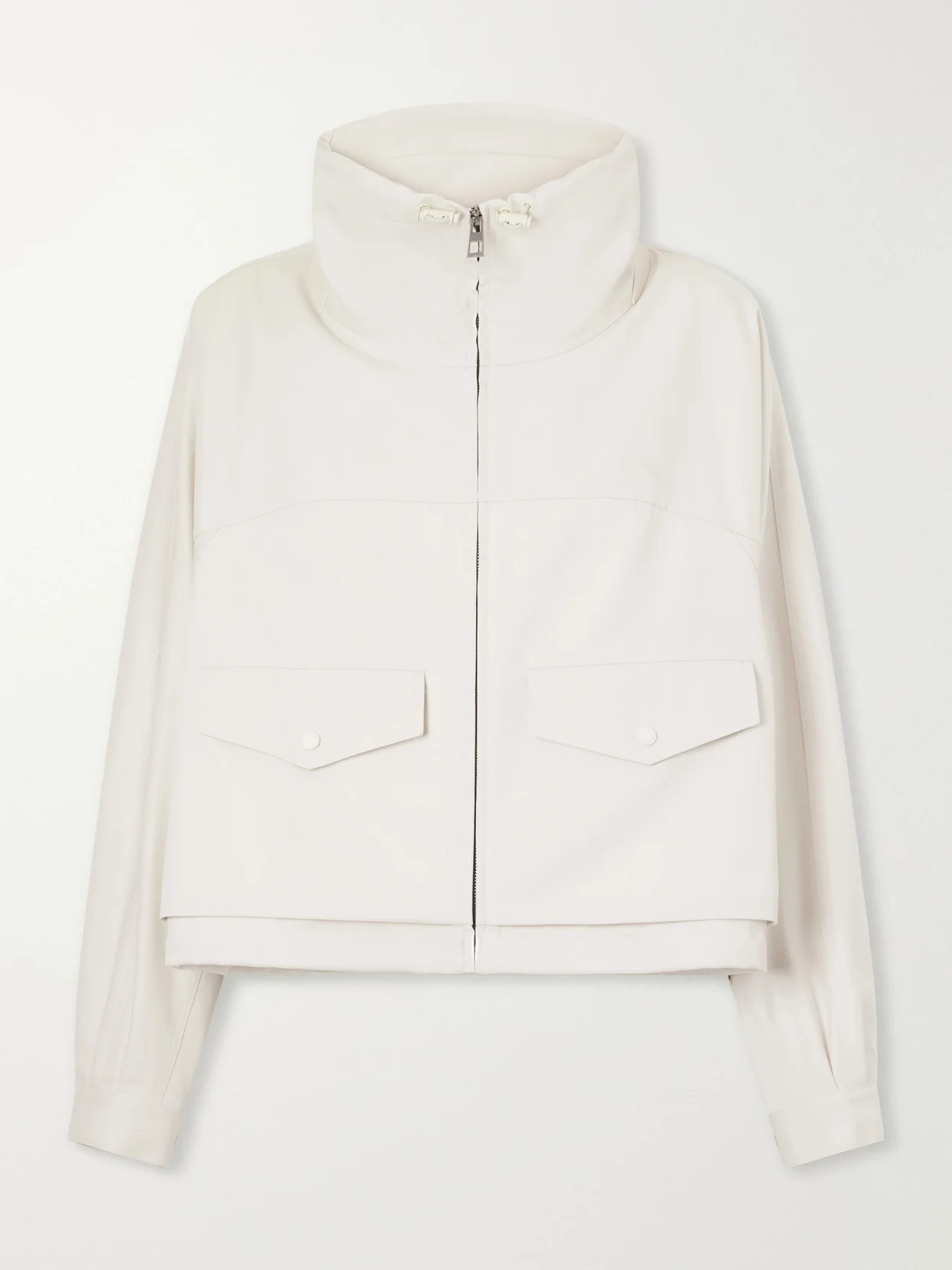 Leather-trimmed Anagram-embroidered Cropped Cotton And Silk-blend Gabardine Jacket - 1
