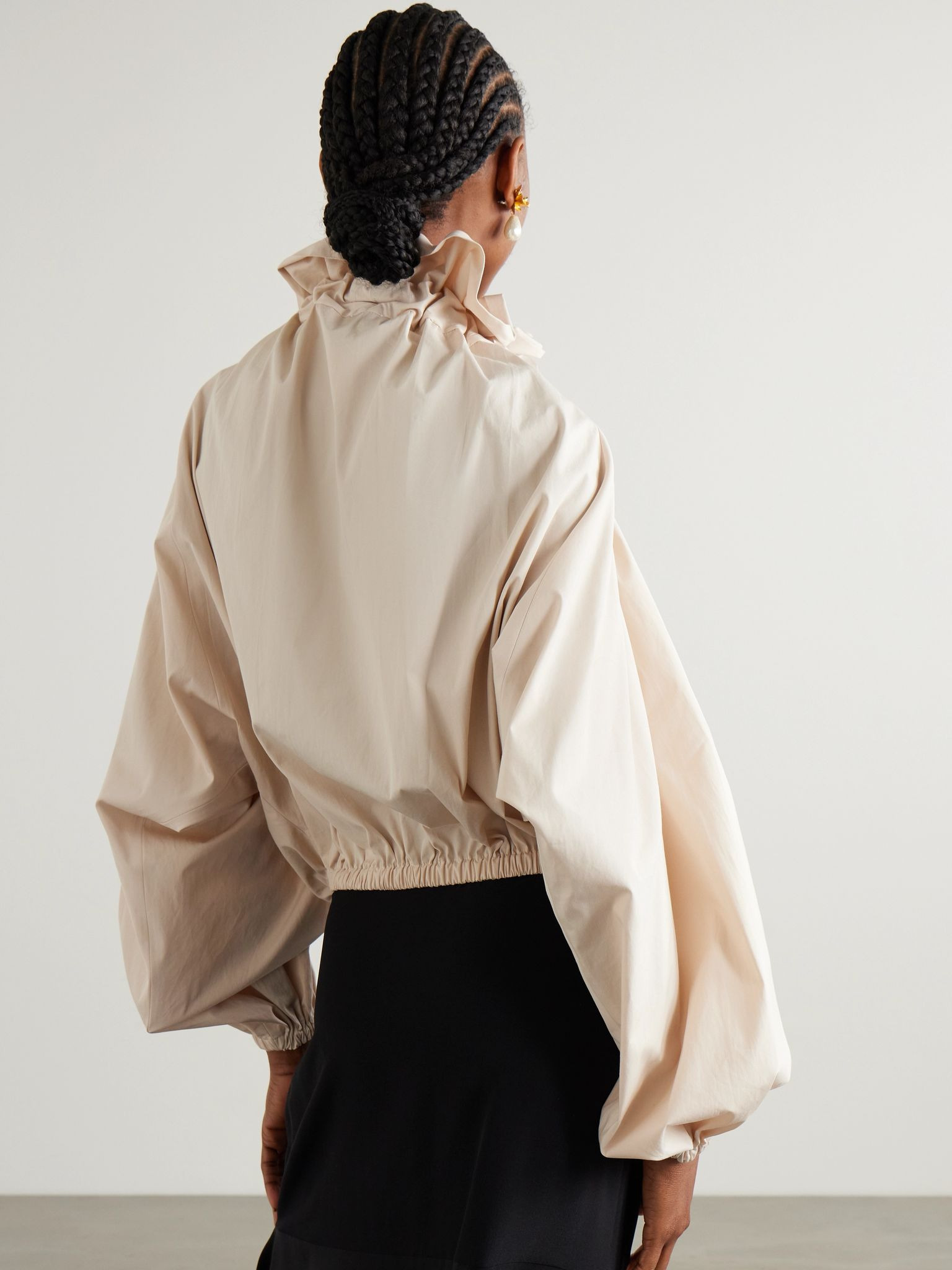 Iconic Volume grosgrain-trimmed gathered cotton-faille top Cream - 3