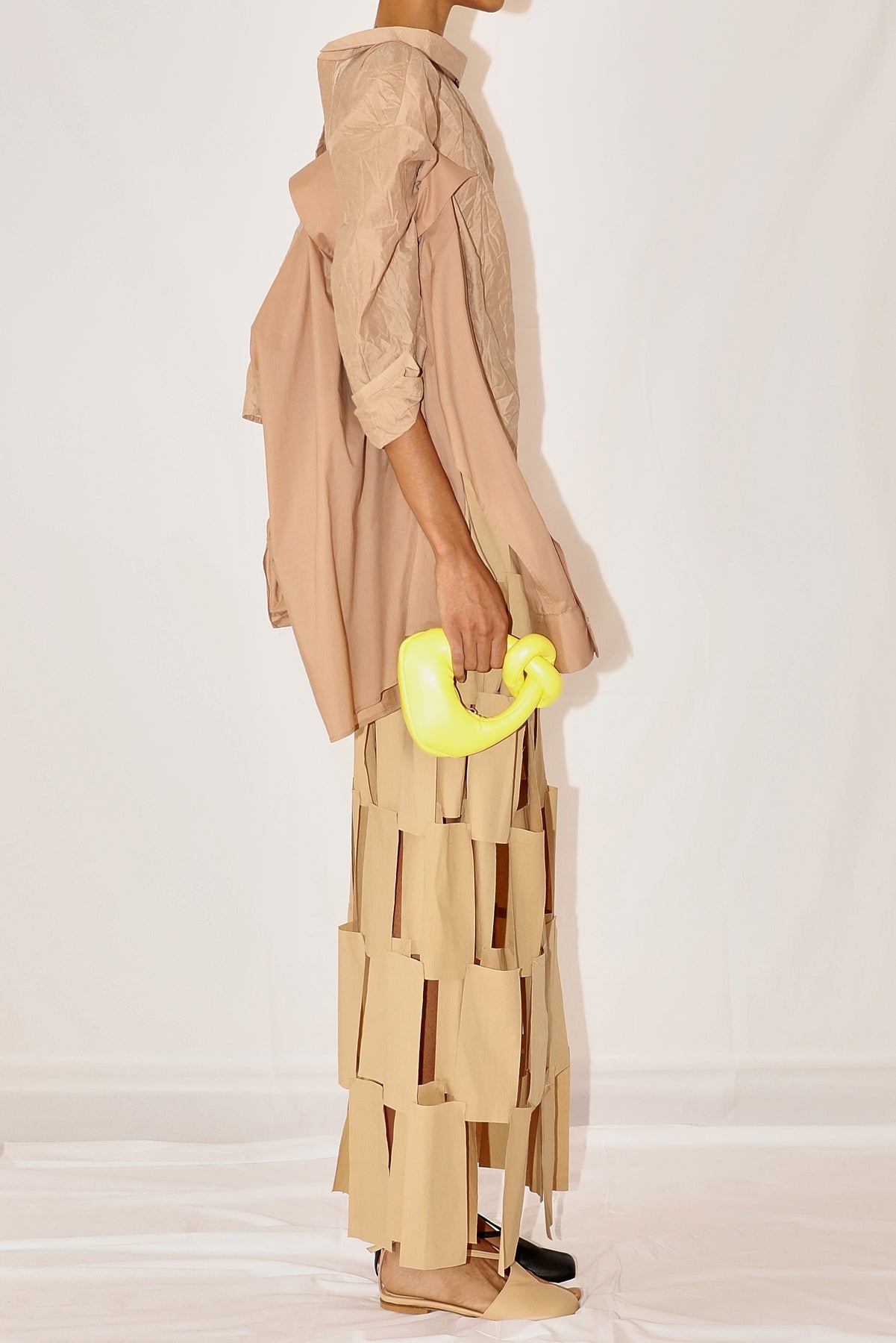 MAXI MULTI RECTANGLE DOUBLE-LAYERED SKIRT BEIGE - 6