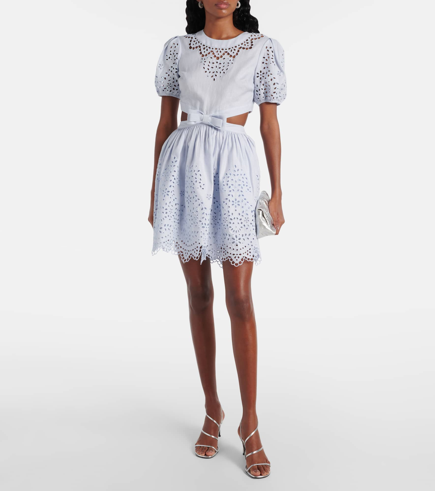 Embroidered bow-detail cutout minidress - 2
