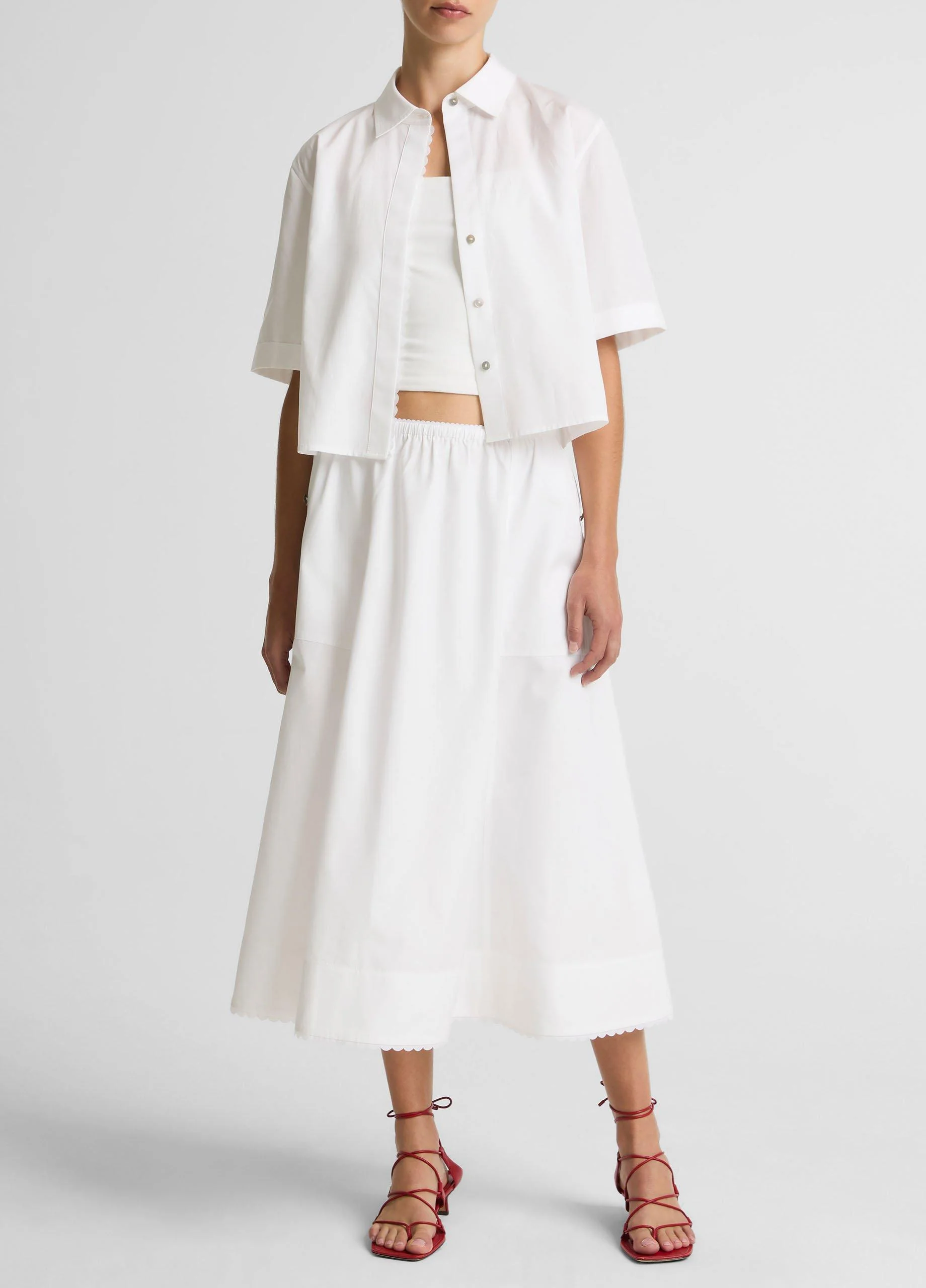Scallop-Detail Cotton Midi Skirt - 1