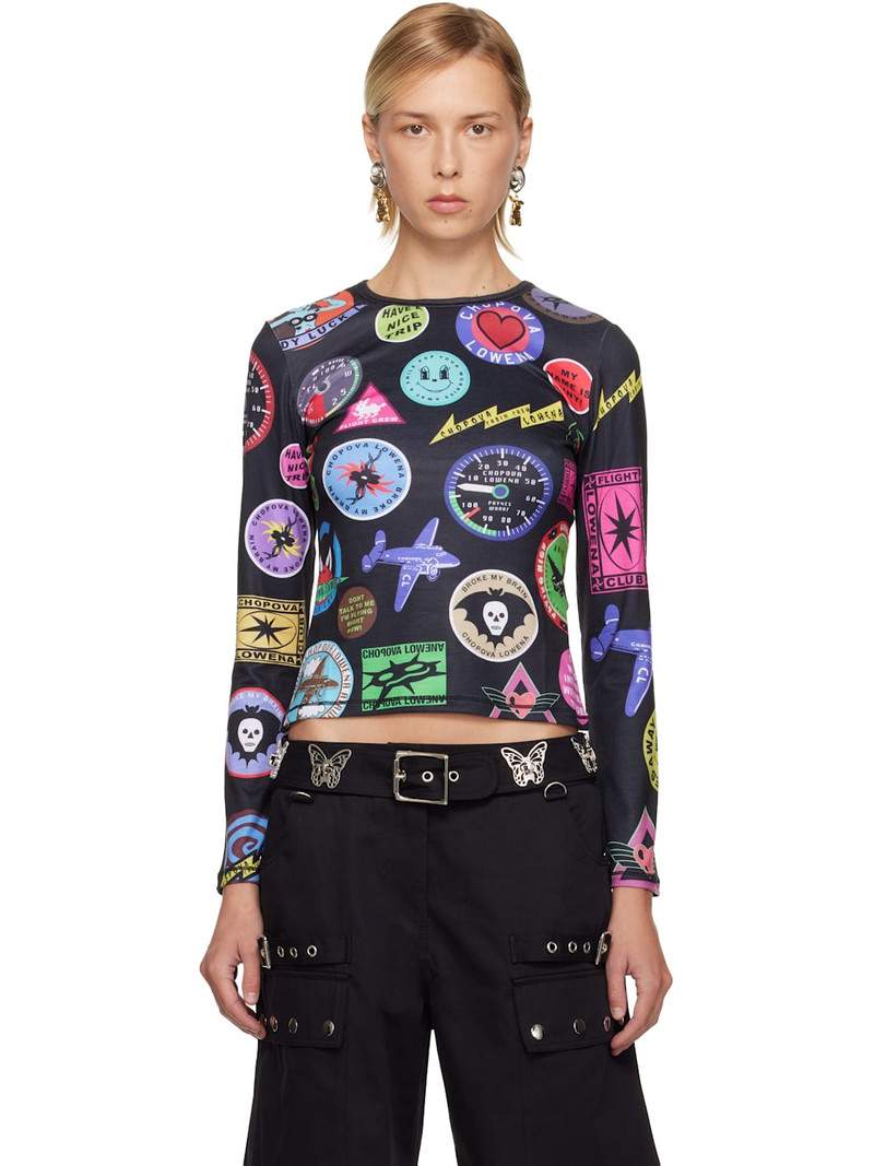 Black Patch Print Fitted Jersey T-shirt 1