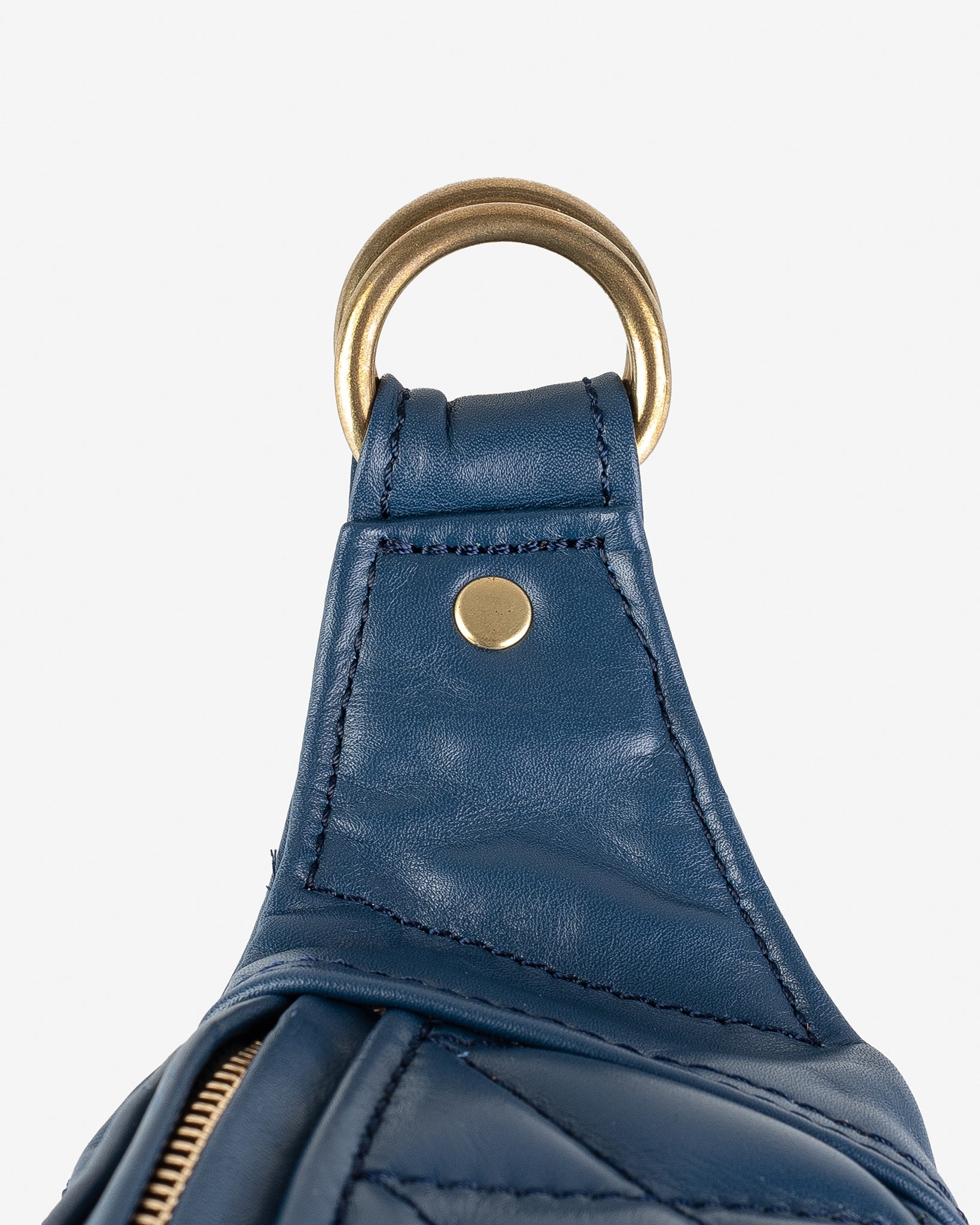 IHE-45-NAV Diamond Stitched Leather Waist Bag - Navy - 9