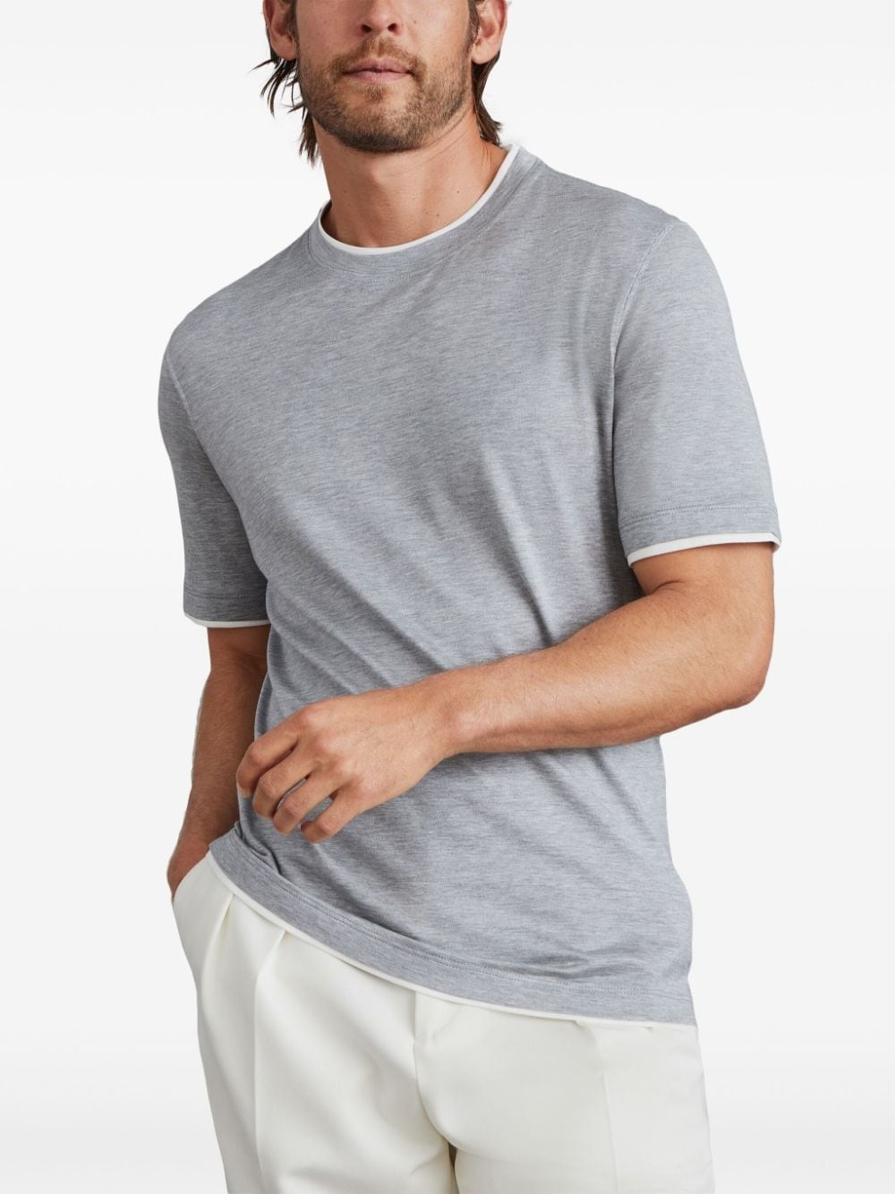 contrasting-trim jersey T-shirt - 3