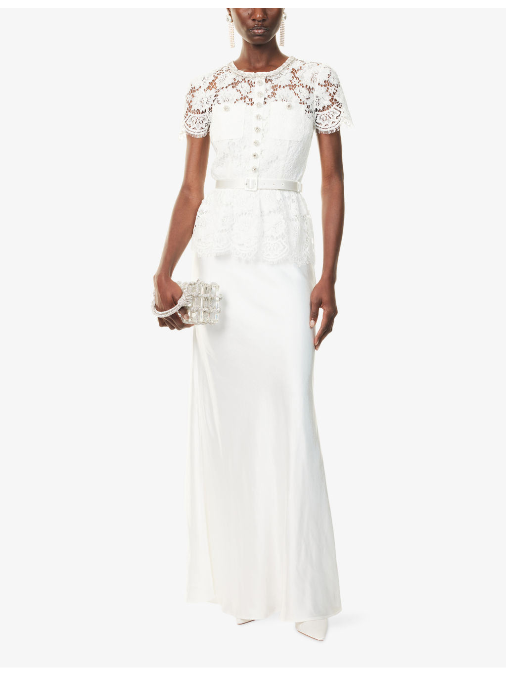 Contrast-Satin Lace Woven Maxi Dress - 2