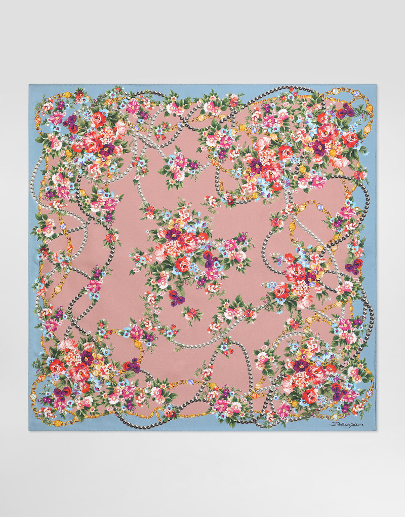 Small flower bouquets-print silk twill scarf 70x70 1