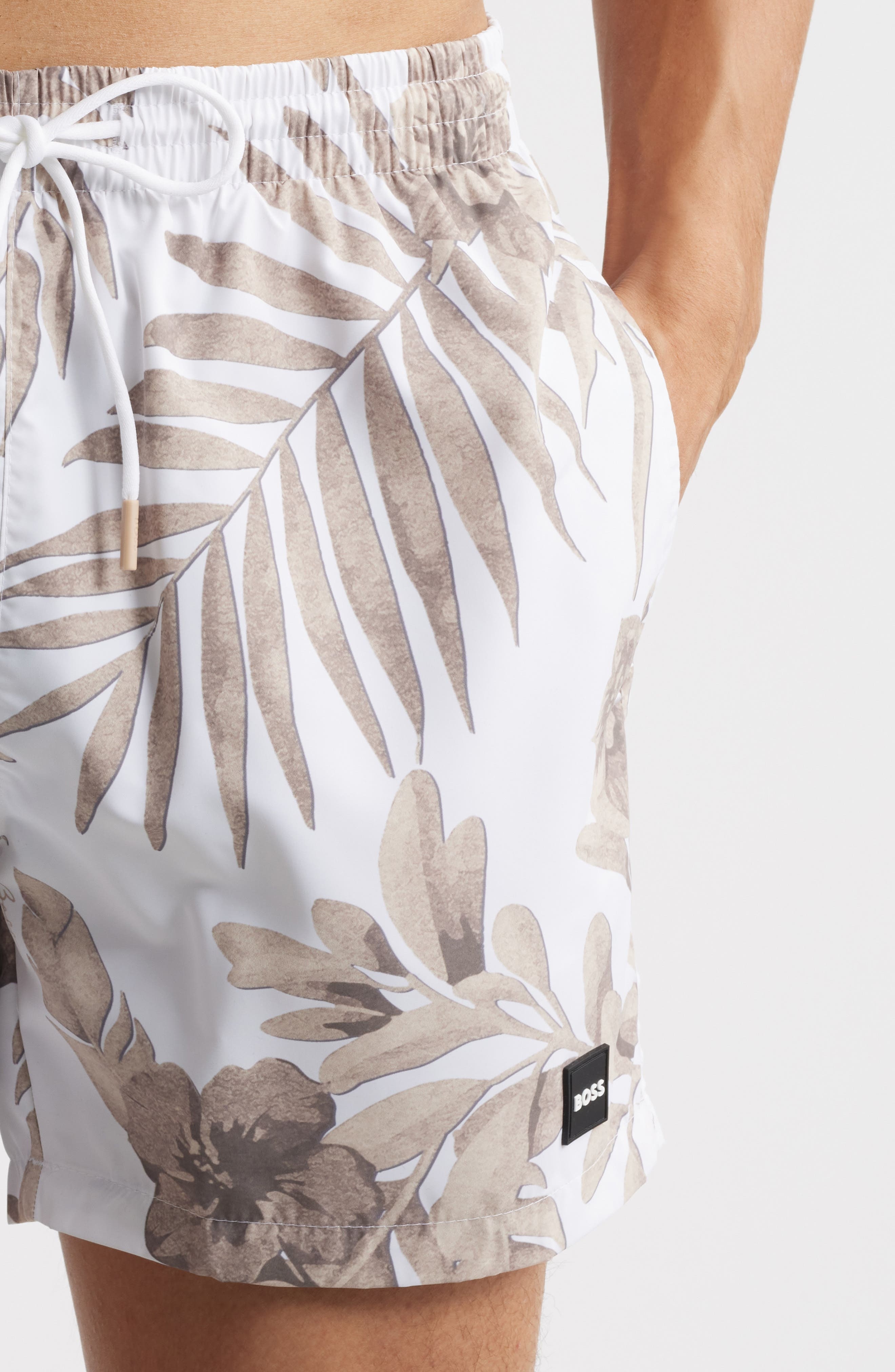 BOSS Piranha Floral Swim Trunks in Natural at Nordstrom - 4