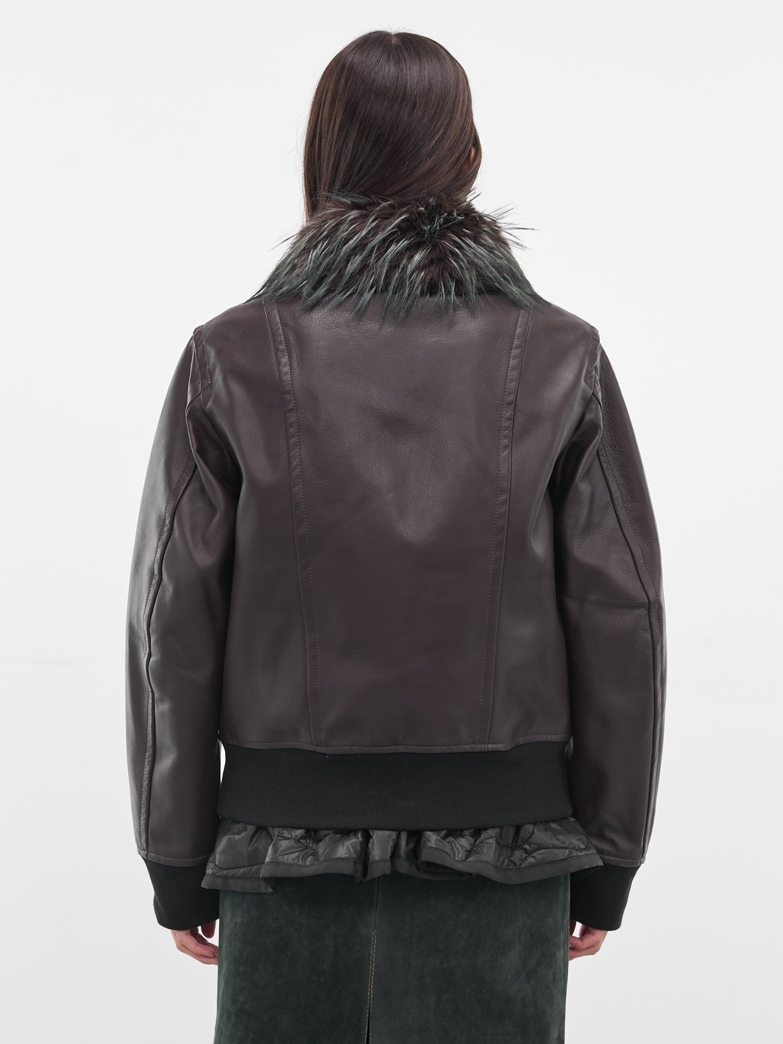 Brown Layered Leather Zip Jacket - 3