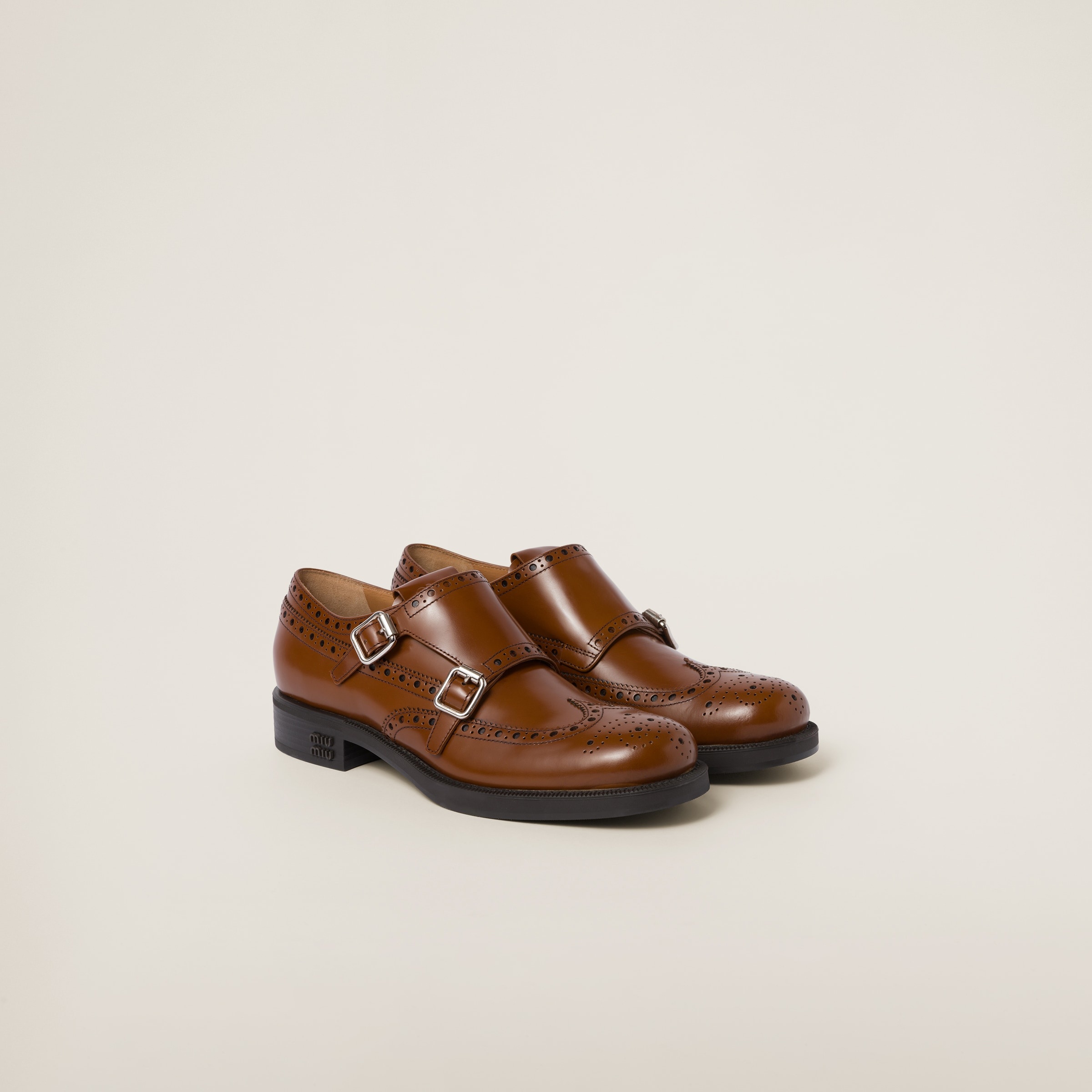 Church's X Miu Miu Brushed Leather Double Monk Brogue Shoes - 1