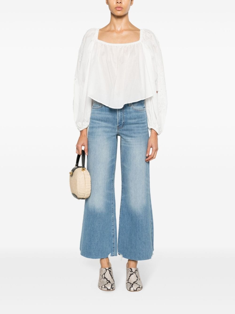 cropped wide-leg frayed jeans - 2