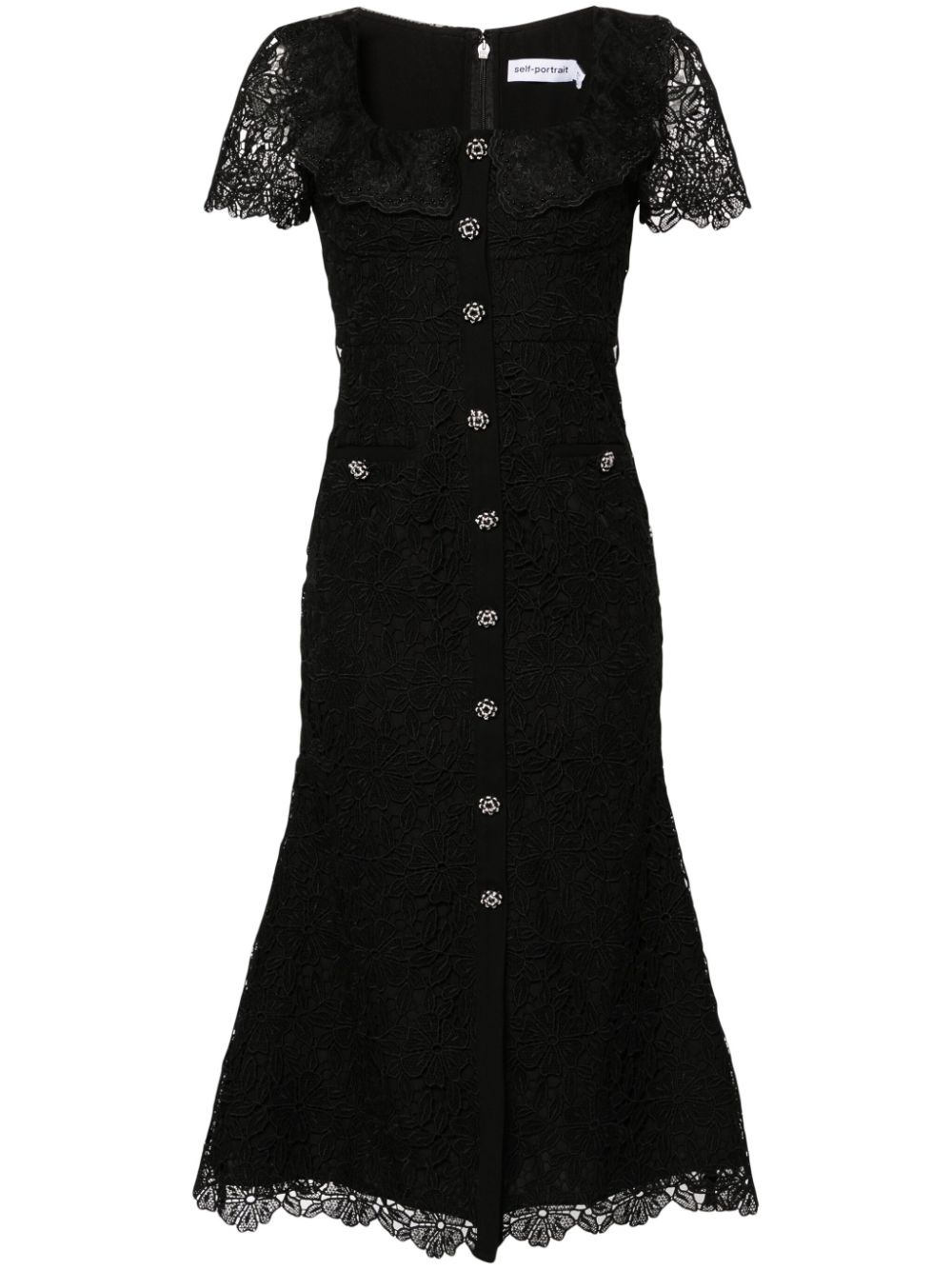 ワンピース SELF PORTRAIT DRESS (PF25013MW) self-portrait Black Guipure Lace Button Midi Dress | REVERSIBLE
