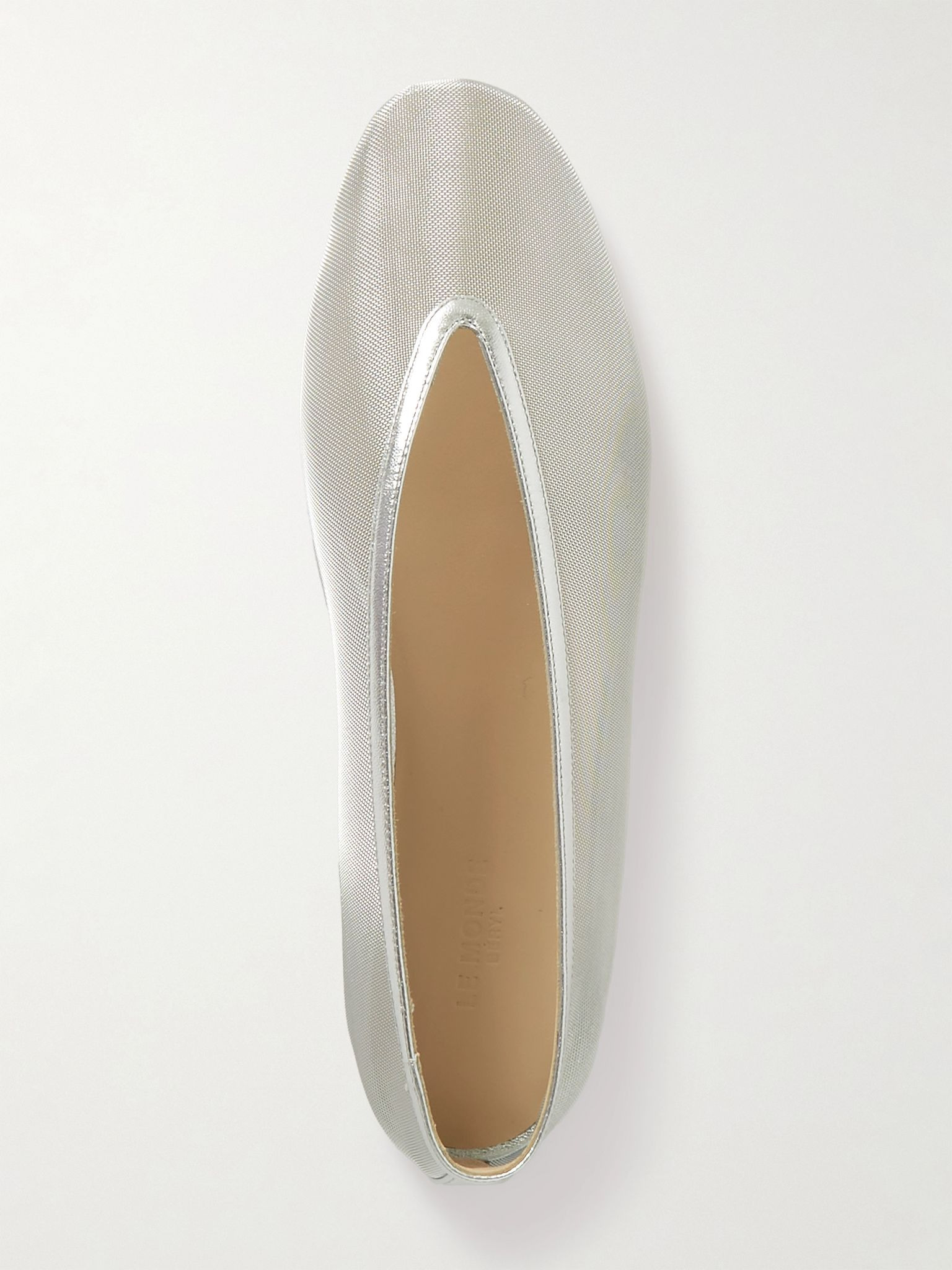 Luna metallic leather-trimmed mesh ballet flats Silver - 5