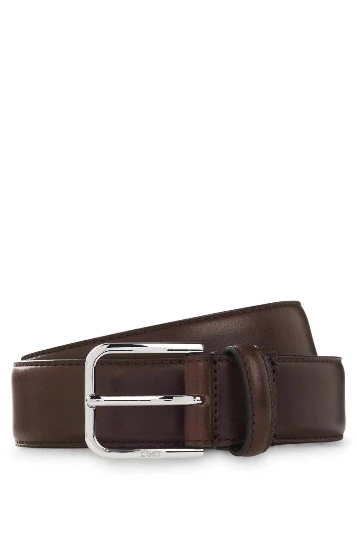 LEATHER BUSINESS BELT WITH POLISHED SILVER BUCKLE - 1