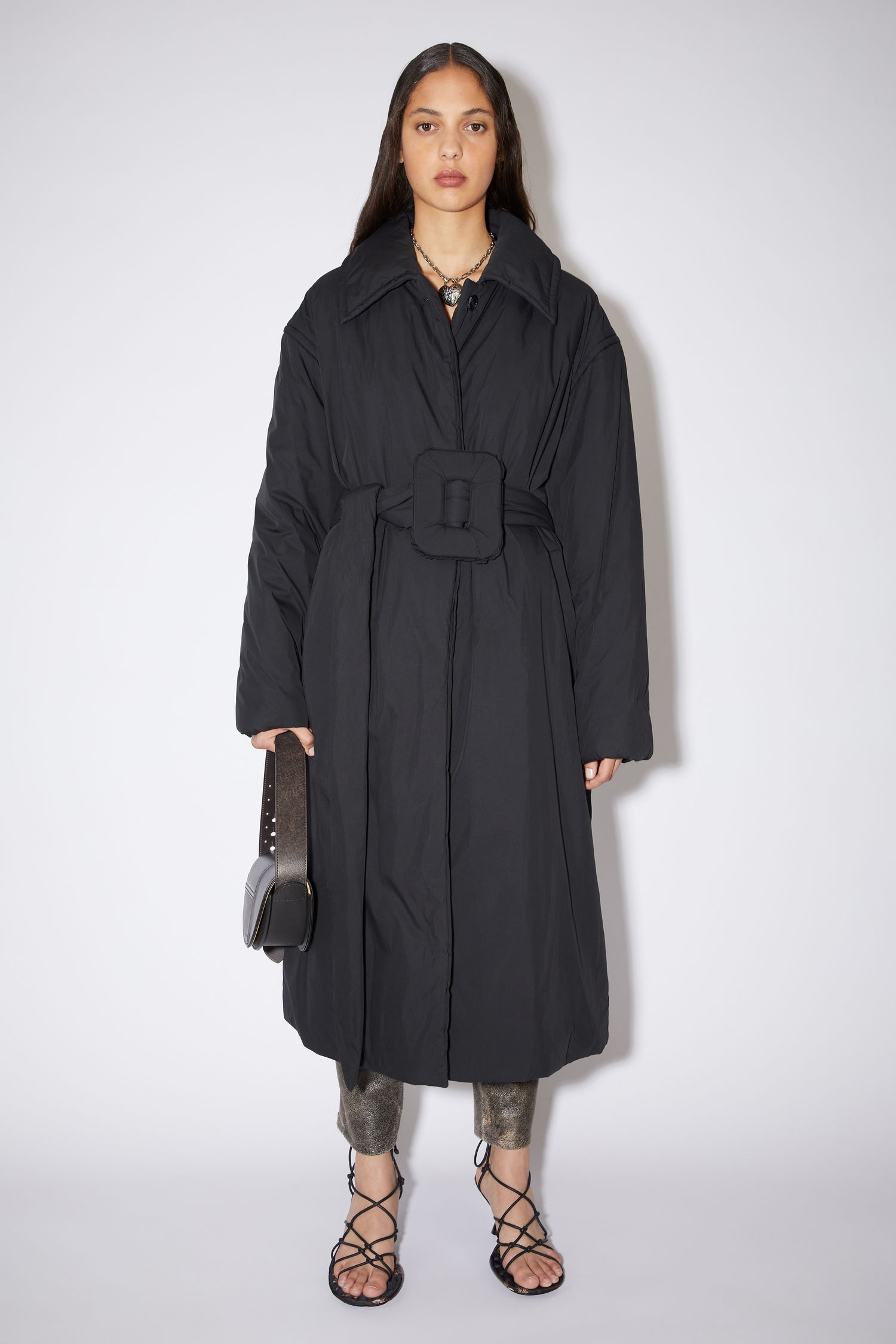 Belted padded coat - Black - 2