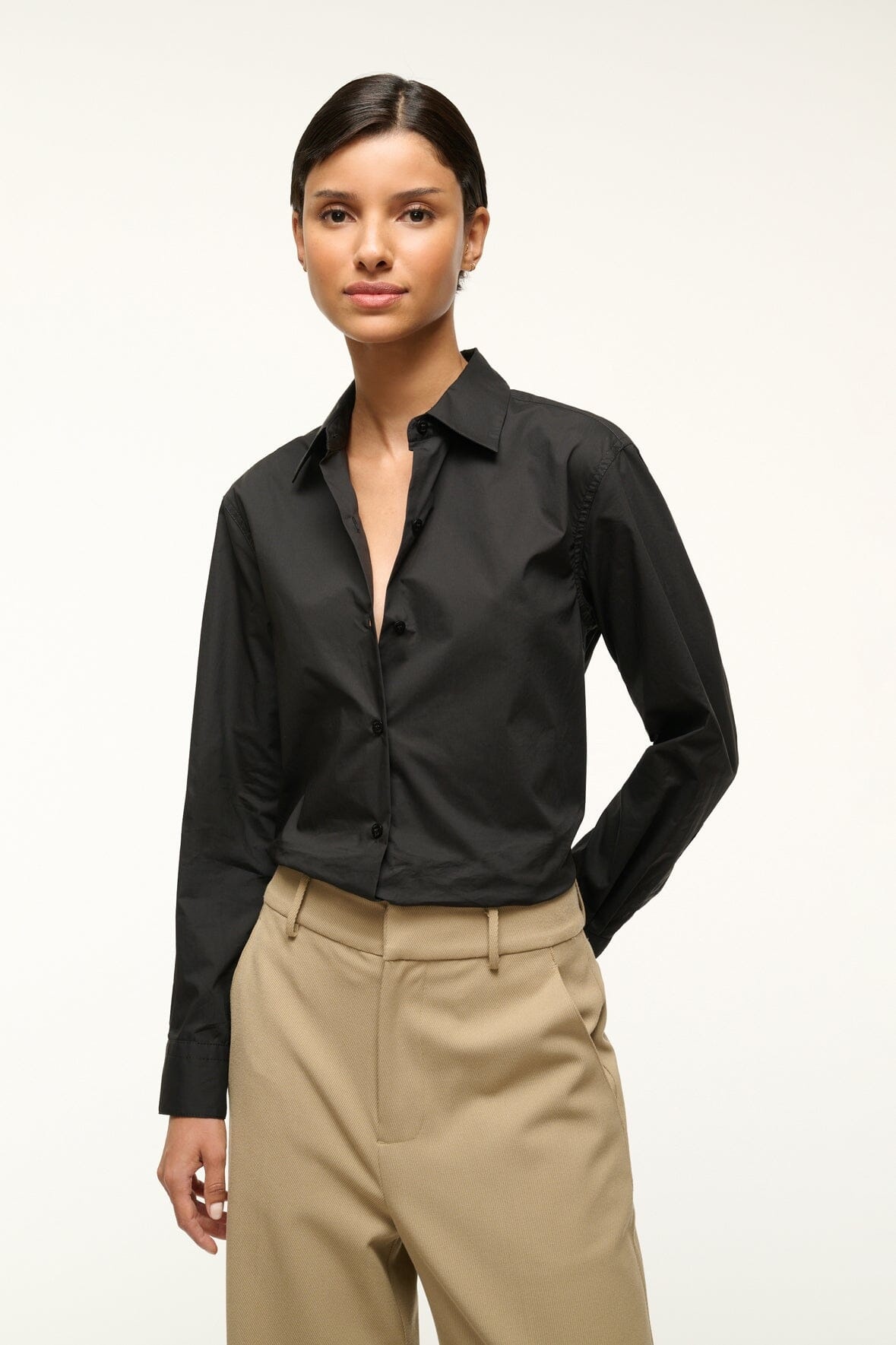 STAUD ROXBURY POPLIN SHIRT BLACK - 2